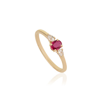 Ruby & Pear Diamond Three Stone Ring