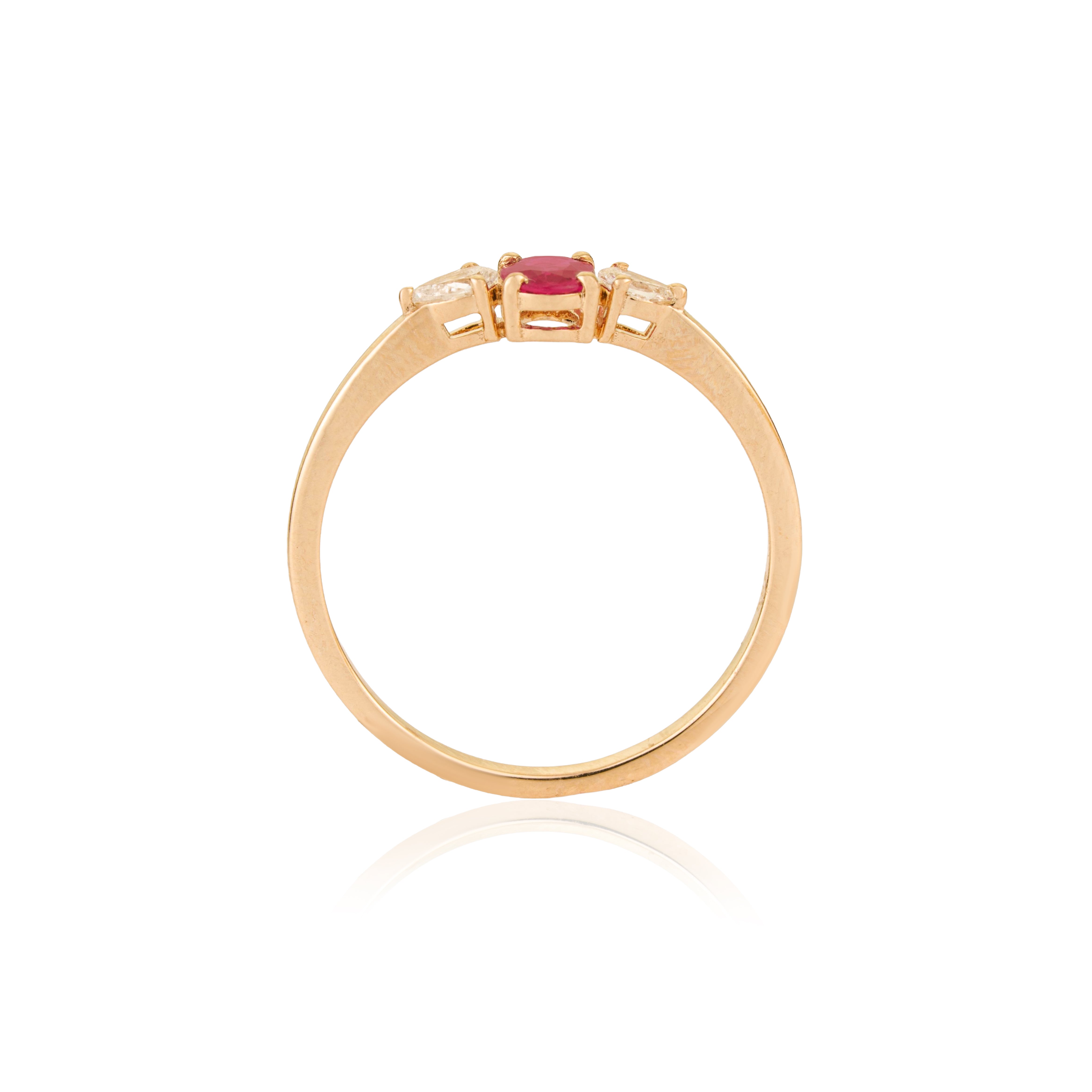 Ruby & Pear Diamond Three Stone Ring