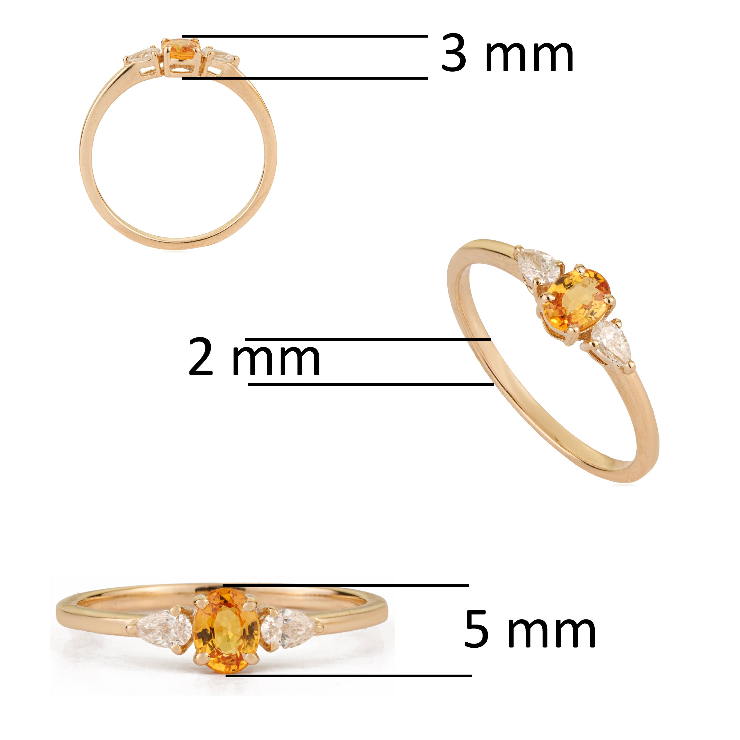 Yellow Sapphire & Pear Diamond Three Stone Ring