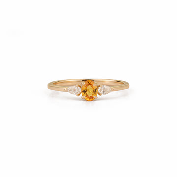 Yellow Sapphire & Pear Diamond Three Stone Ring