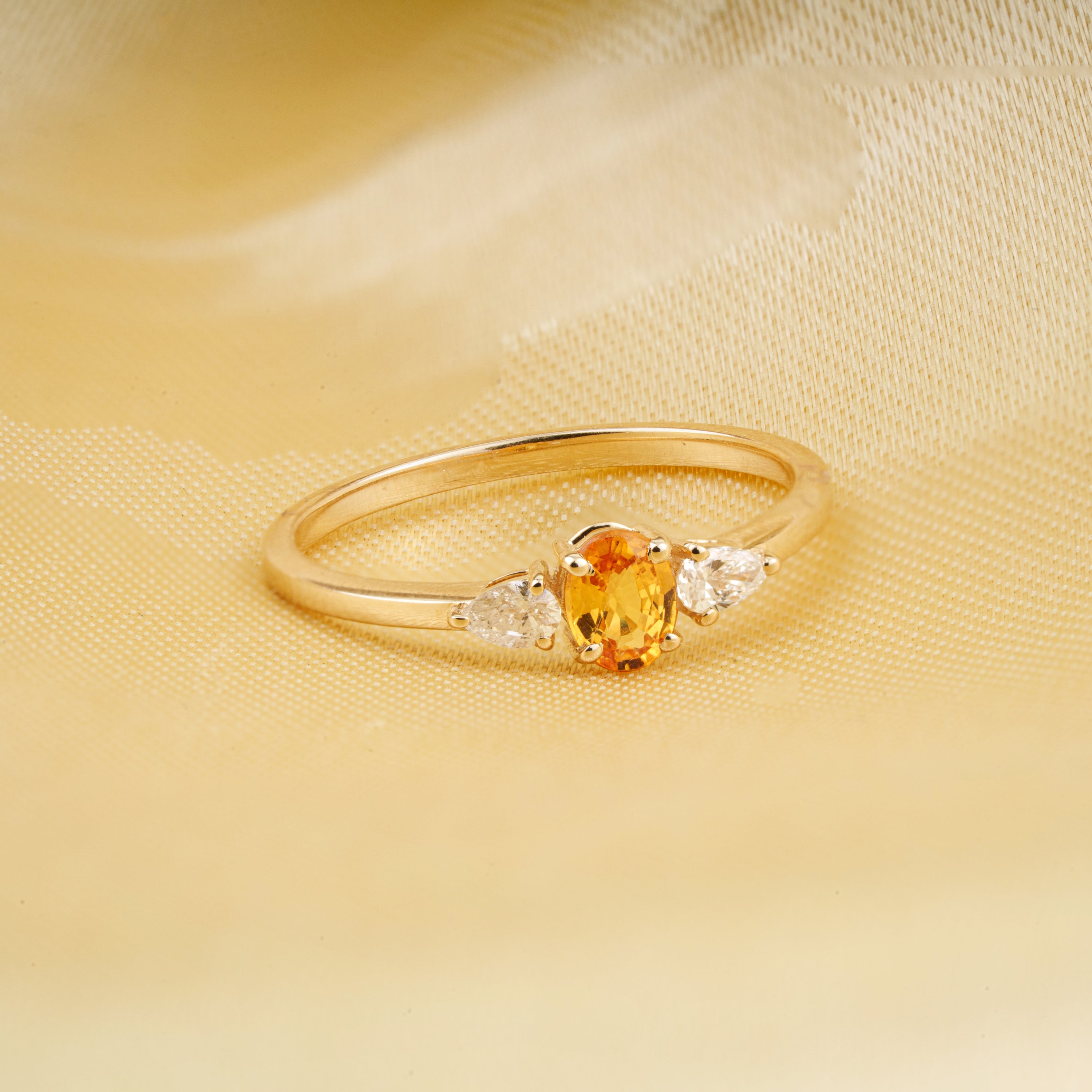 Yellow Sapphire & Pear Diamond Three Stone Ring