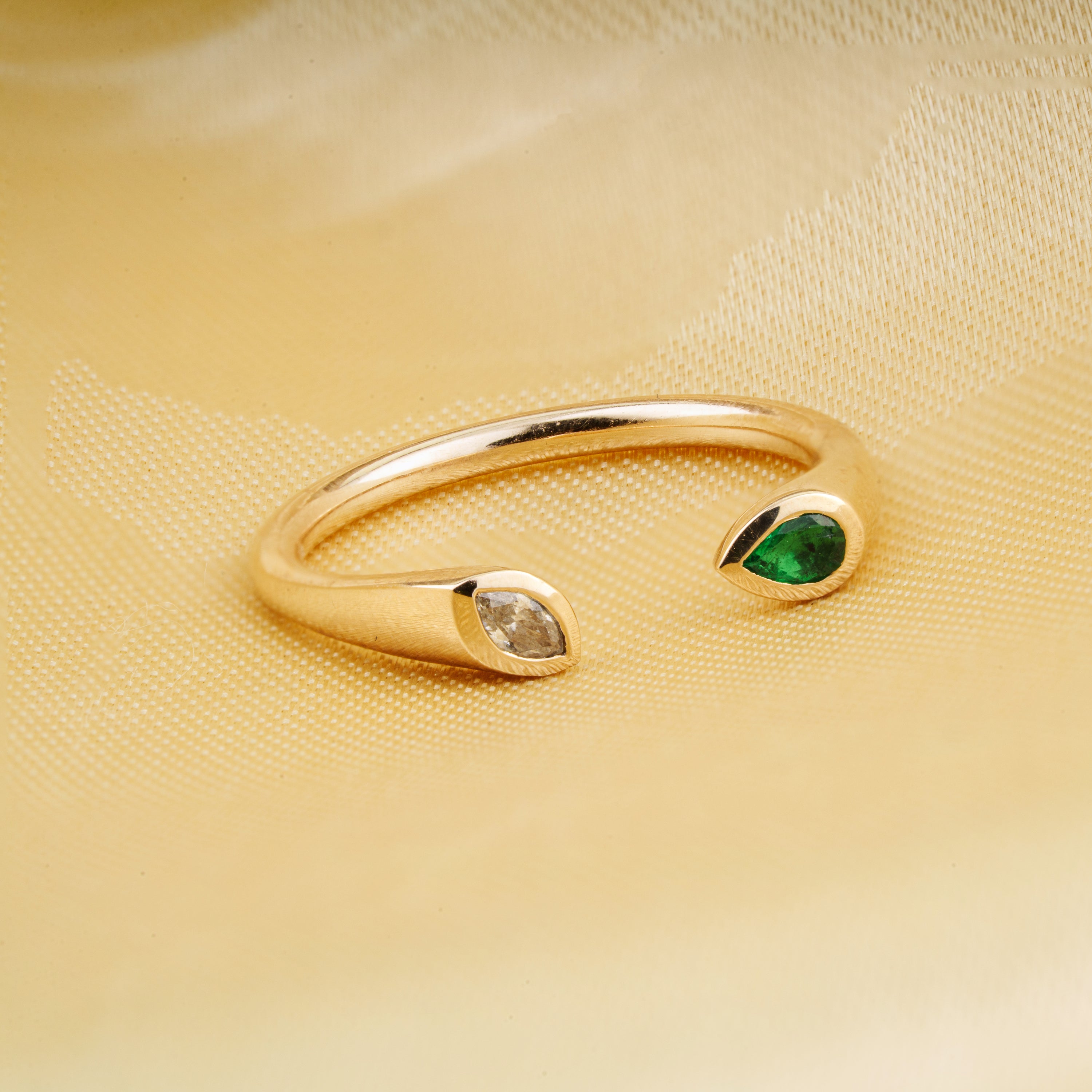 Emerald Diamond Open Ring