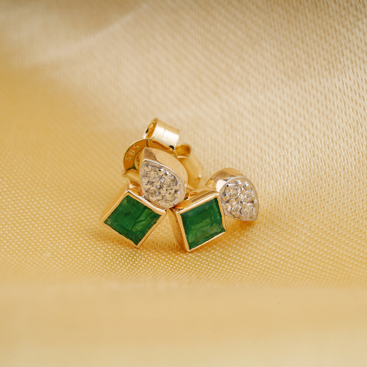 Emerald & Diamond Stud Earrings