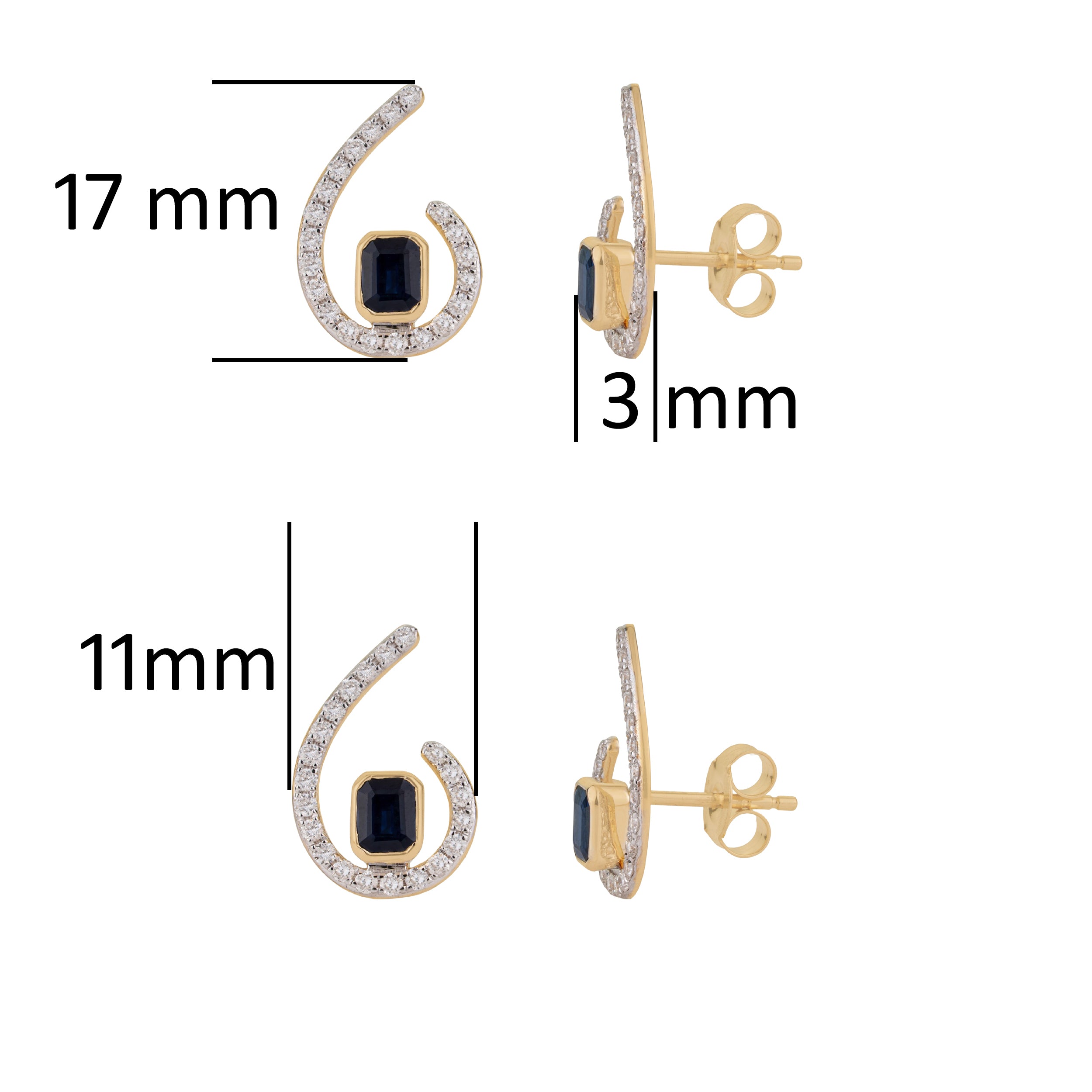 Blue Sapphire & Diamond Stud Earring