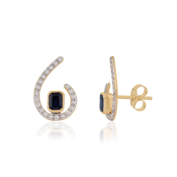 Blue Sapphire & Diamond Stud Earring