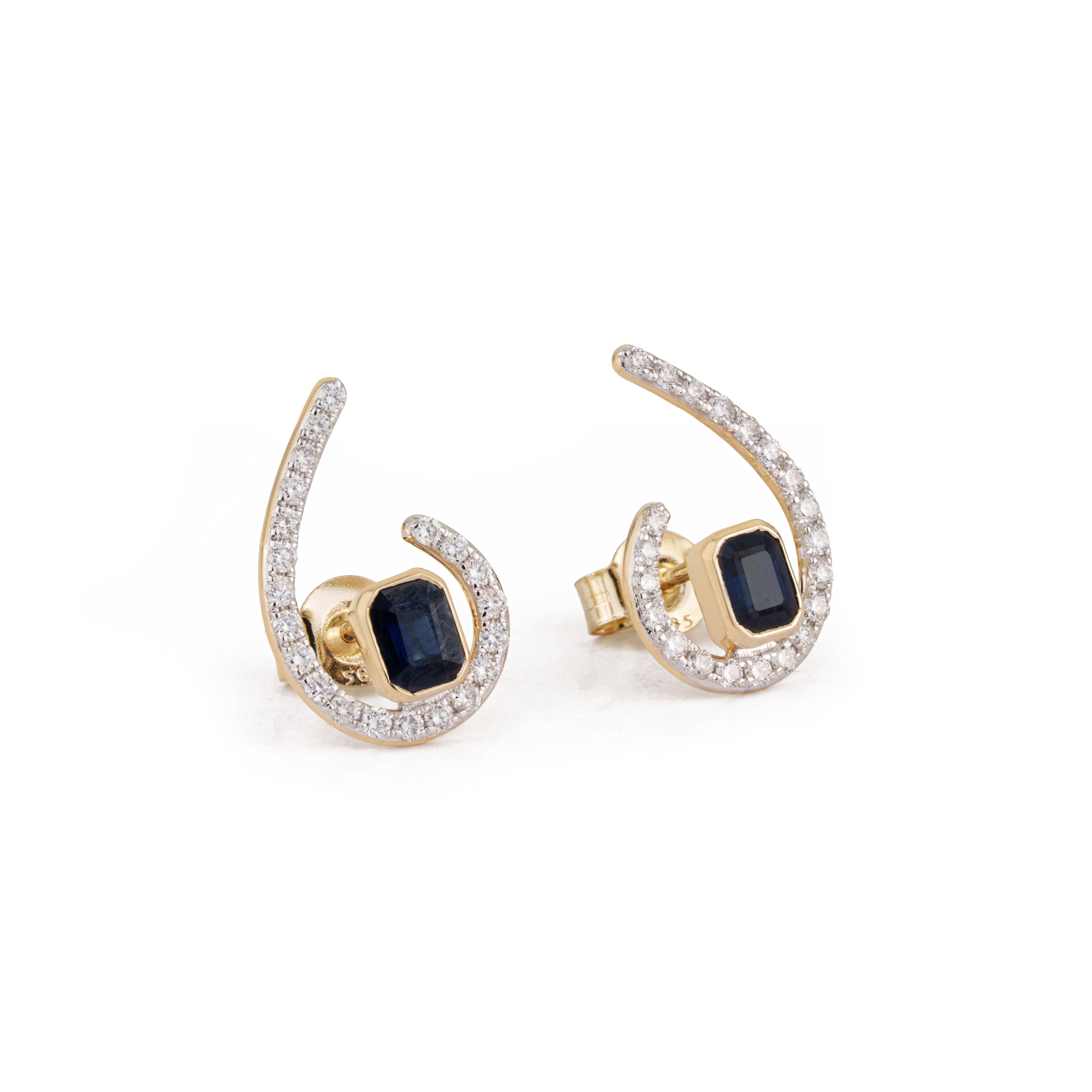 Blue Sapphire & Diamond Stud Earring