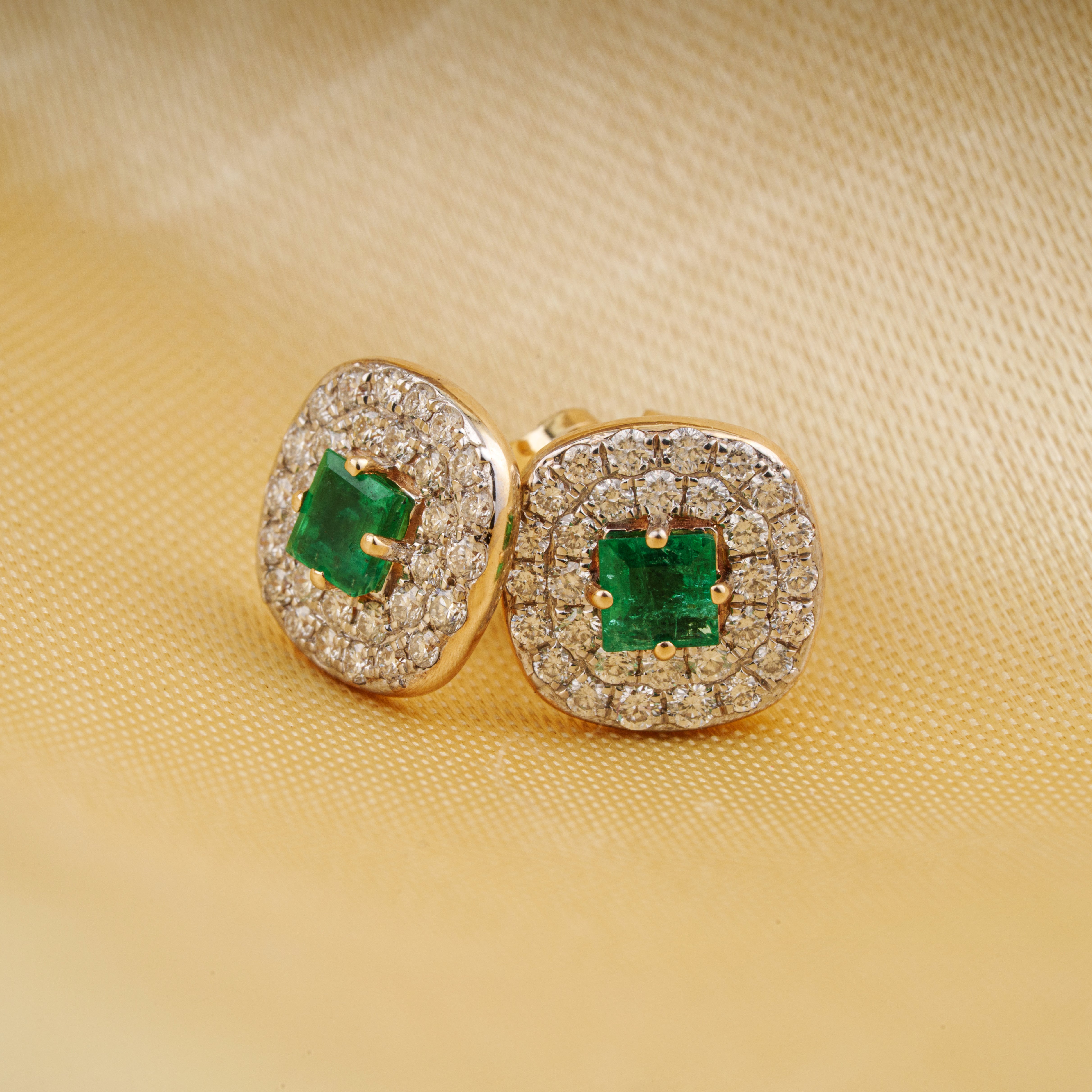 Emerald Diamond Halo Stud Earrings