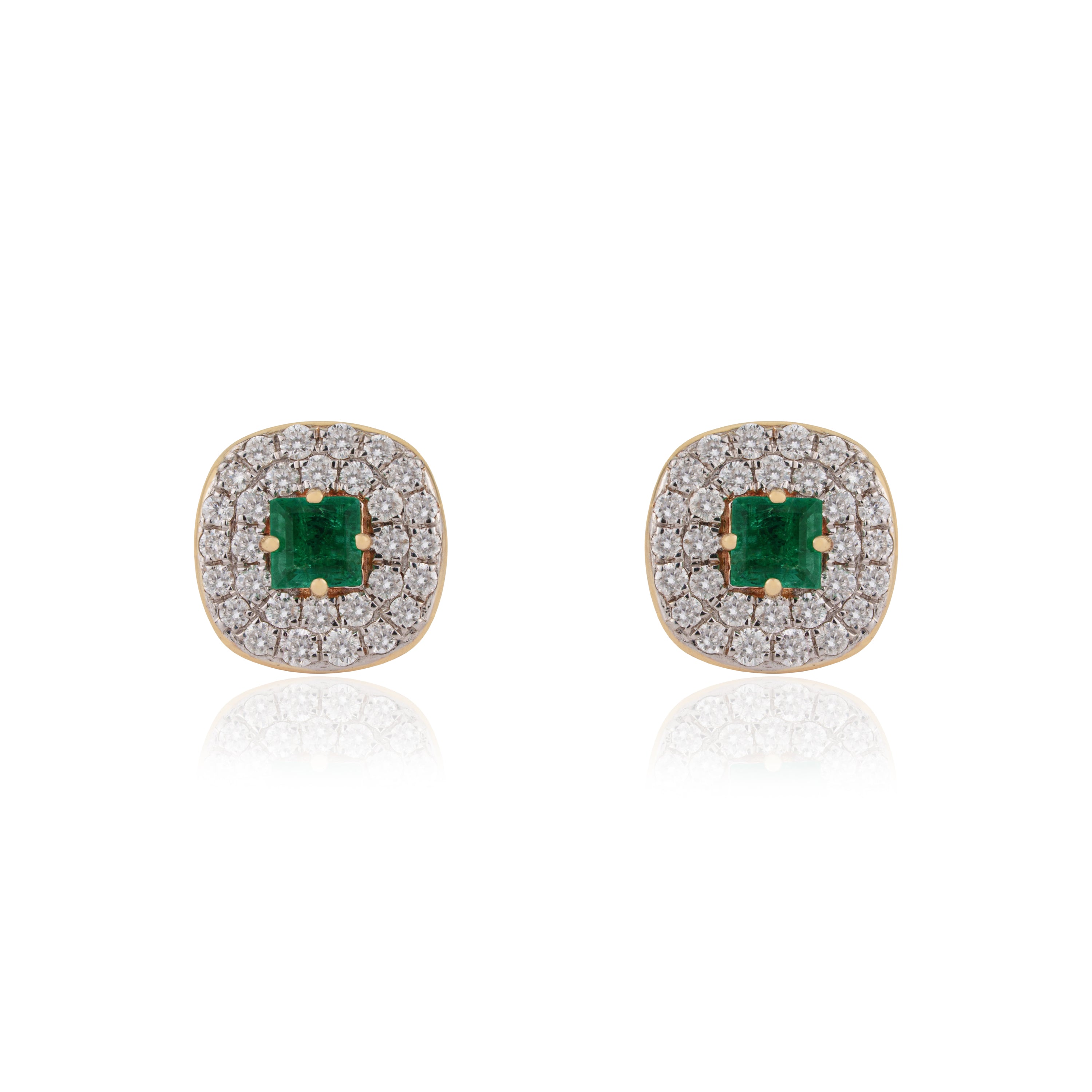 Emerald Diamond Halo Stud Earrings