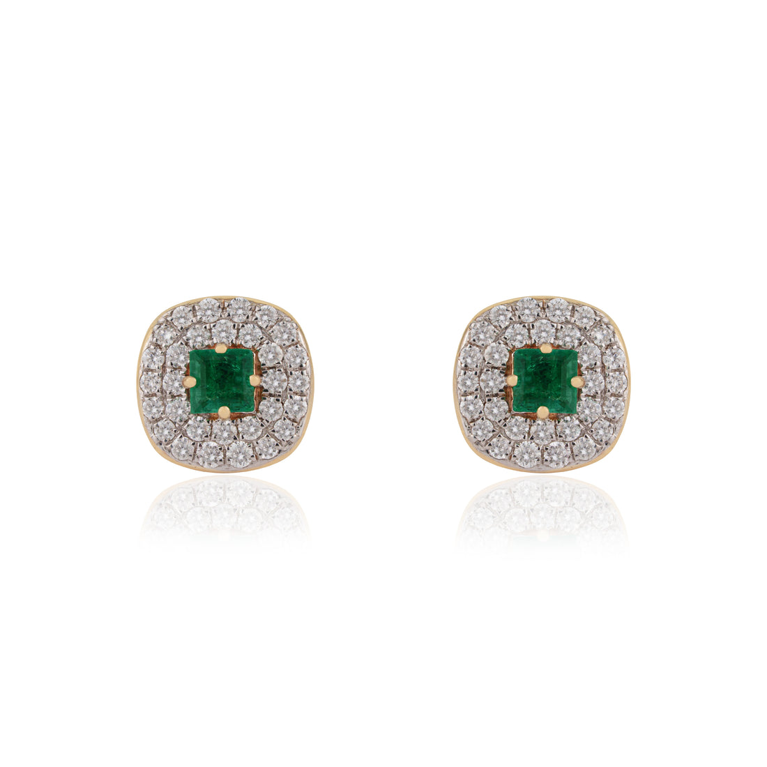 Emerald & Diamond Halo Stud Earring