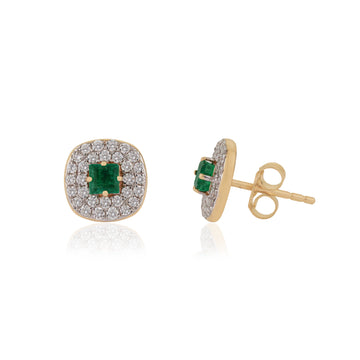Emerald Diamond Halo Stud Earrings