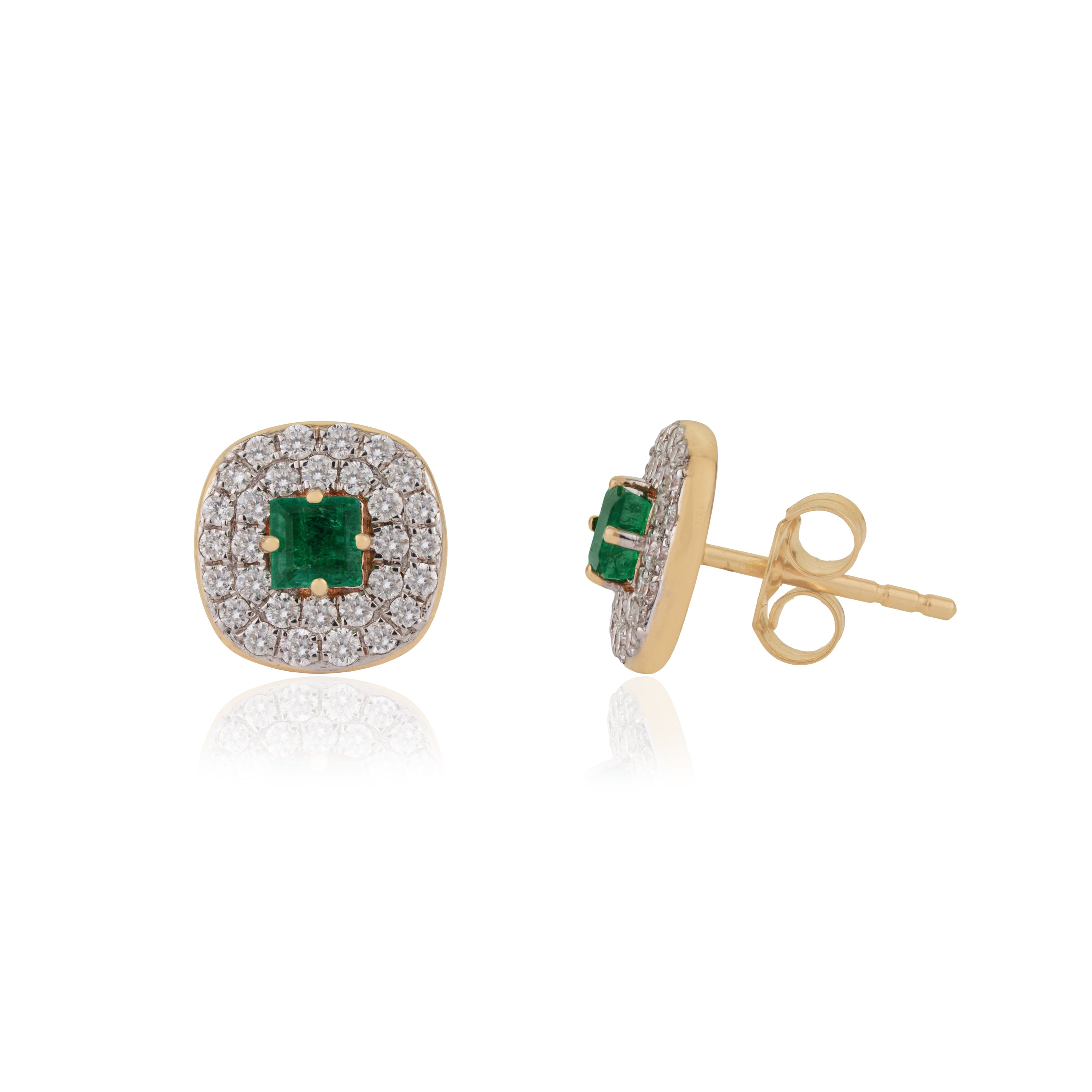 Emerald & Diamond Halo Stud Earring