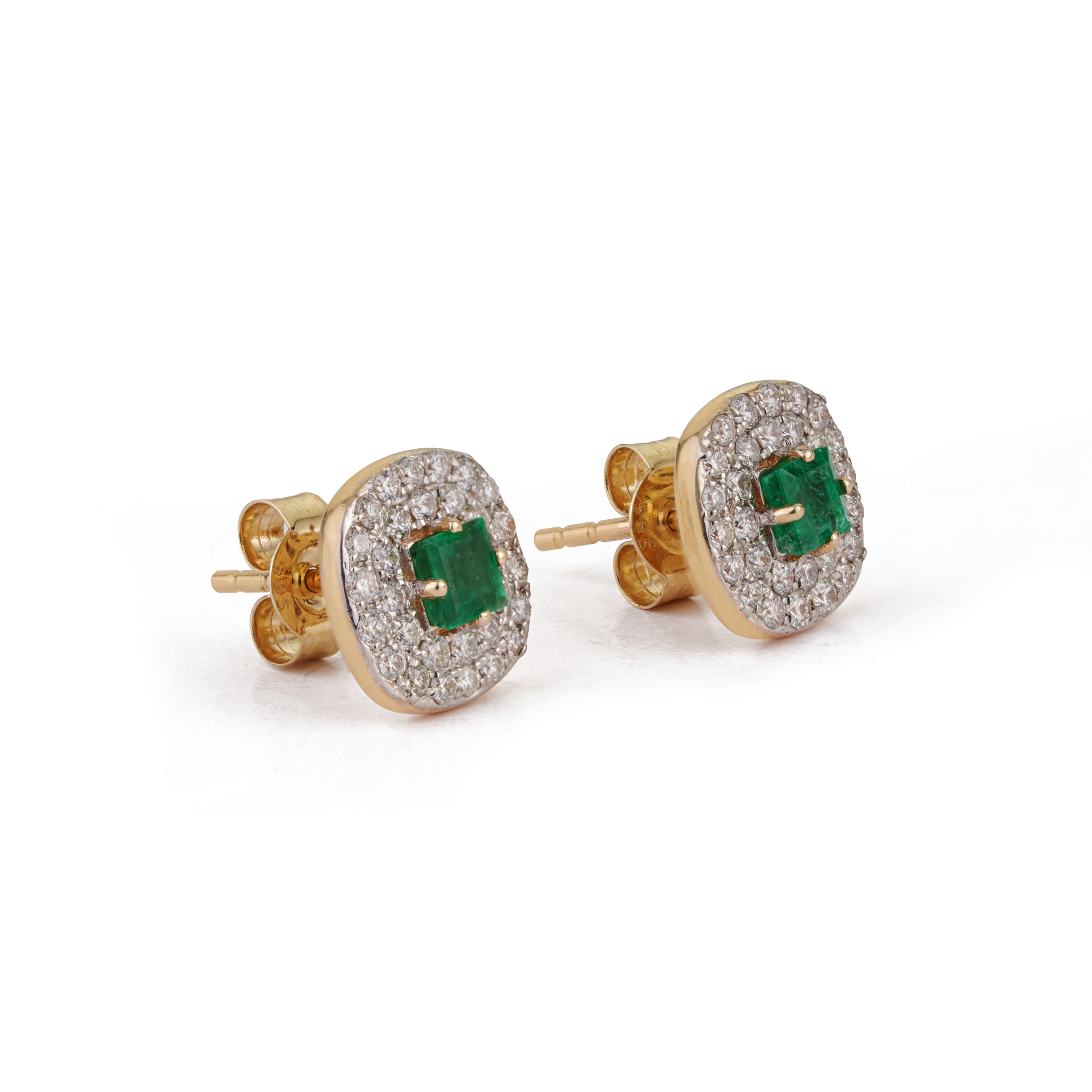 Emerald Diamond Halo Stud Earrings