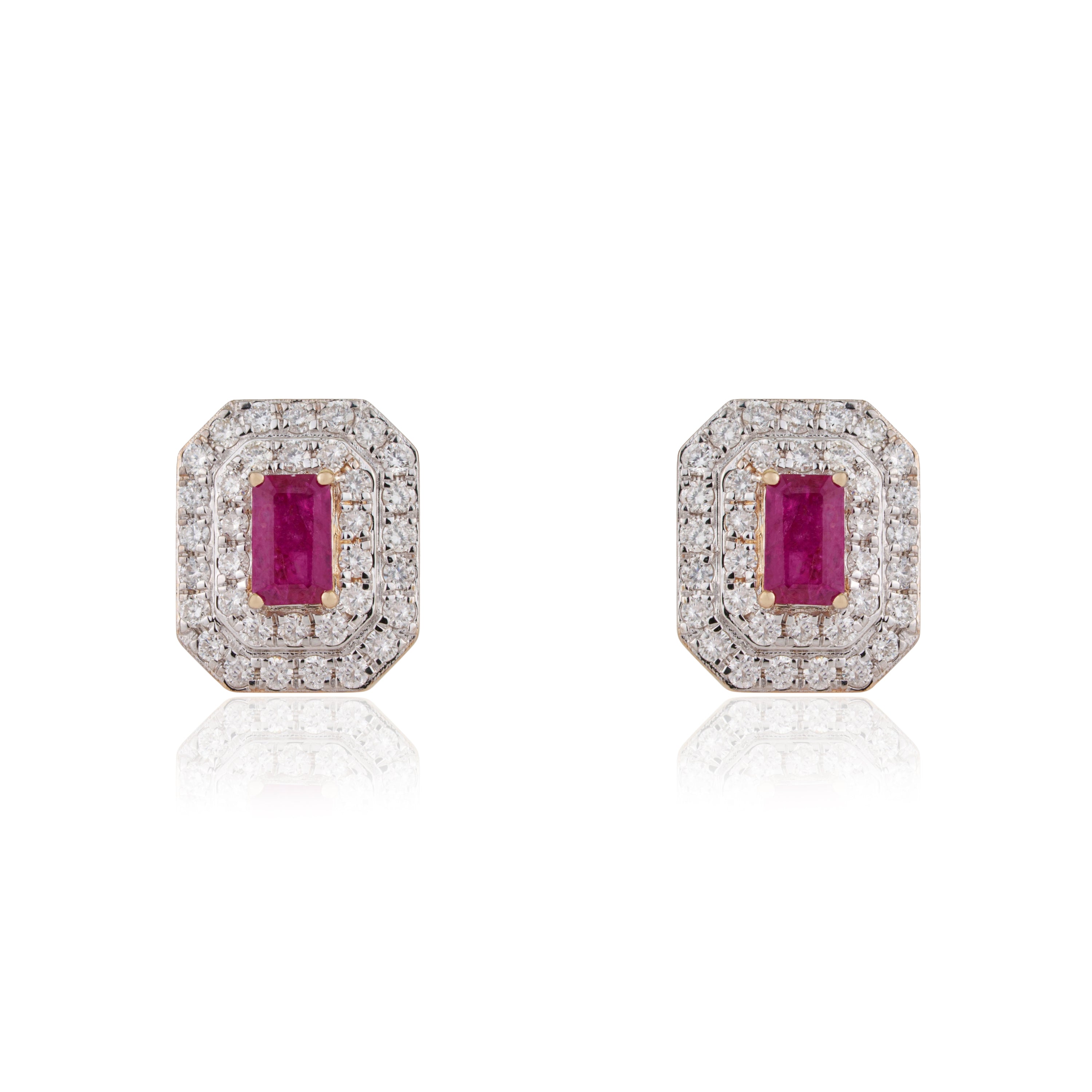 Ruby Diamond Halo Stud Earring