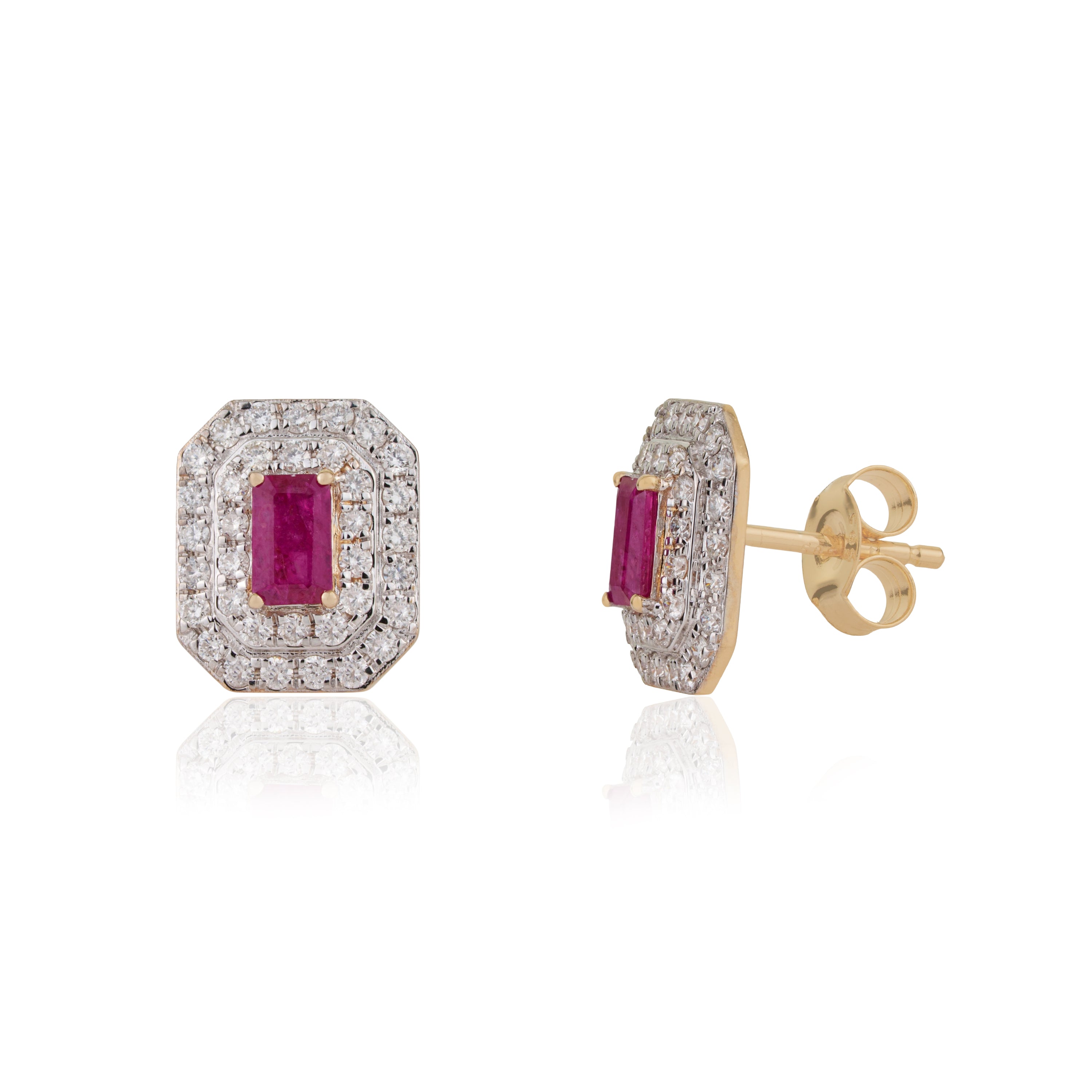 Ruby Diamond Halo Stud Earring