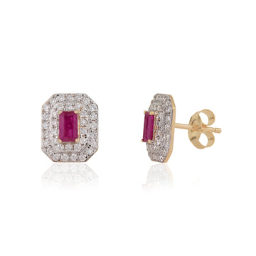 Ruby Diamond Halo Stud Earring