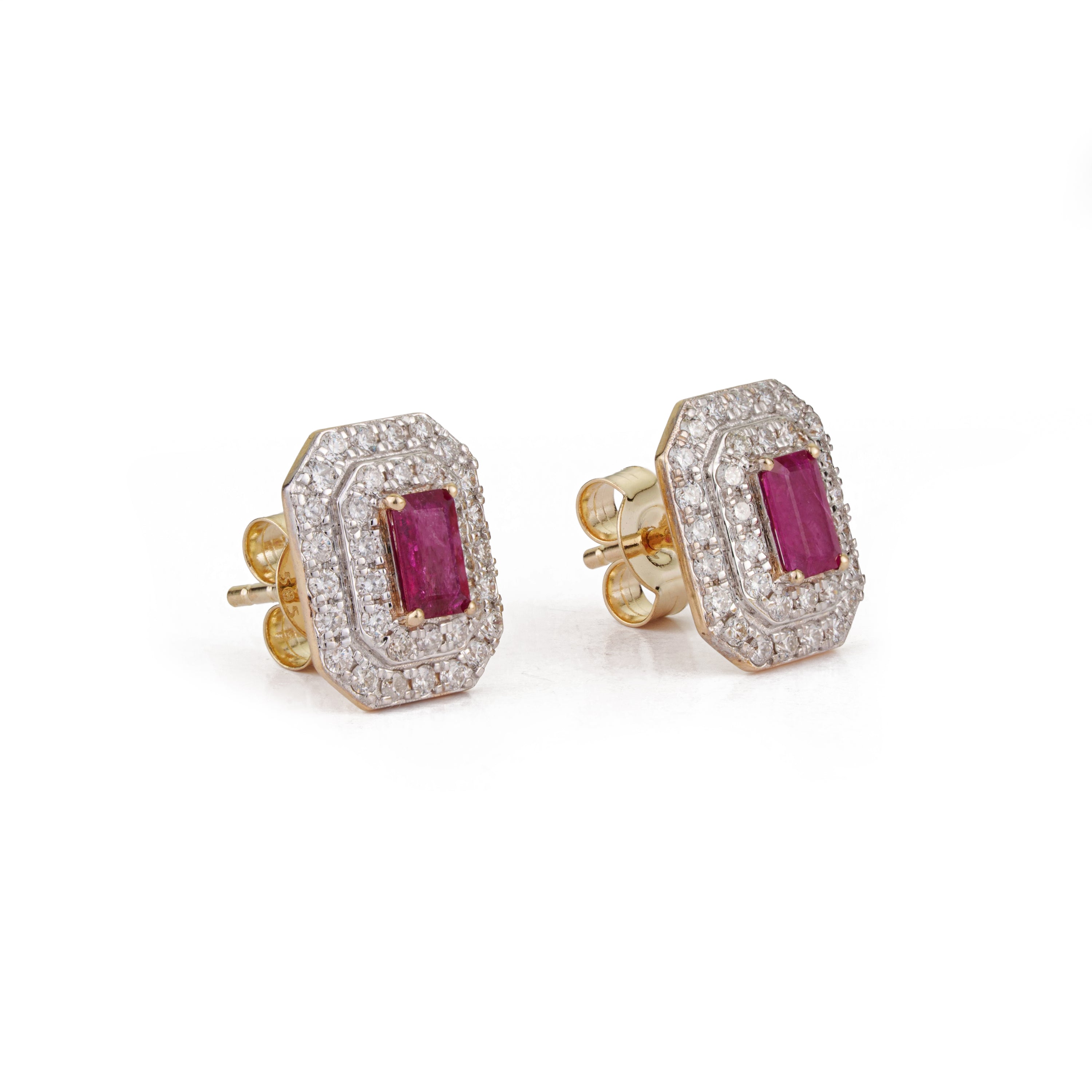 Ruby Diamond Halo Stud Earring