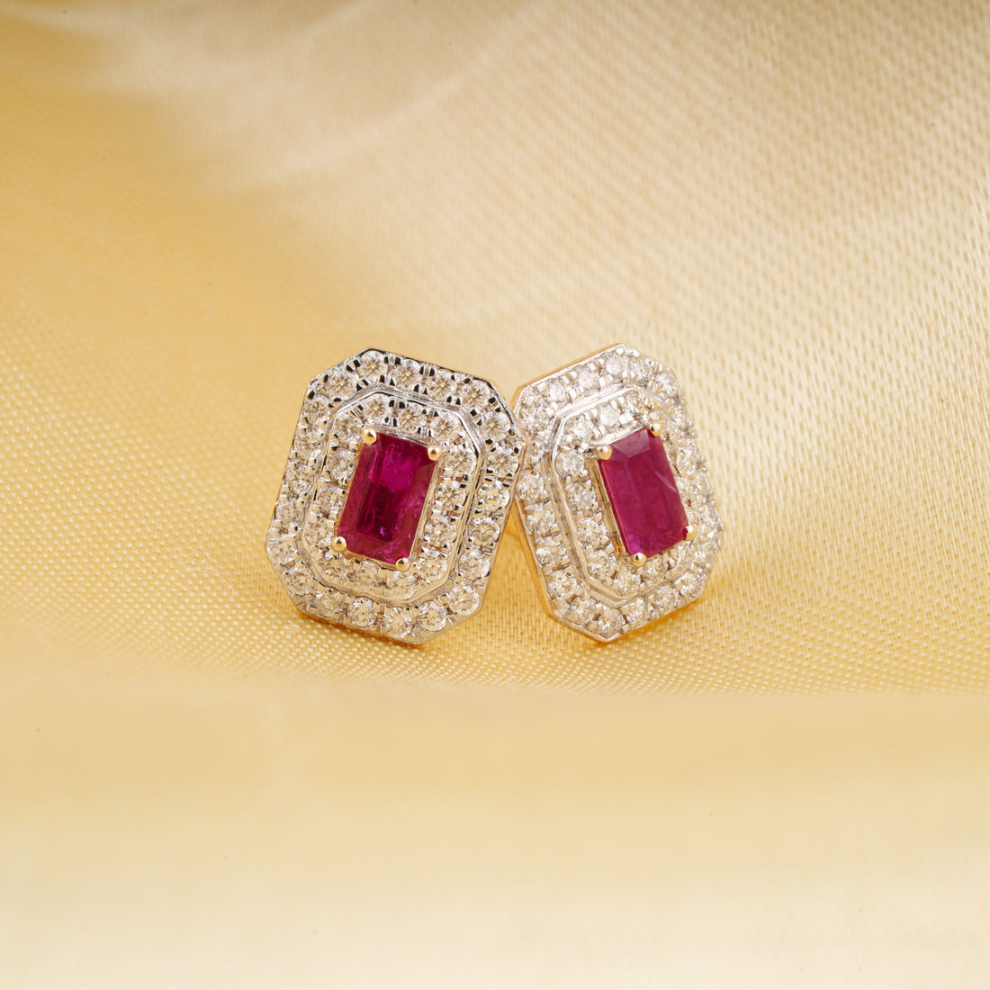 Ruby Diamond Halo Stud Earring