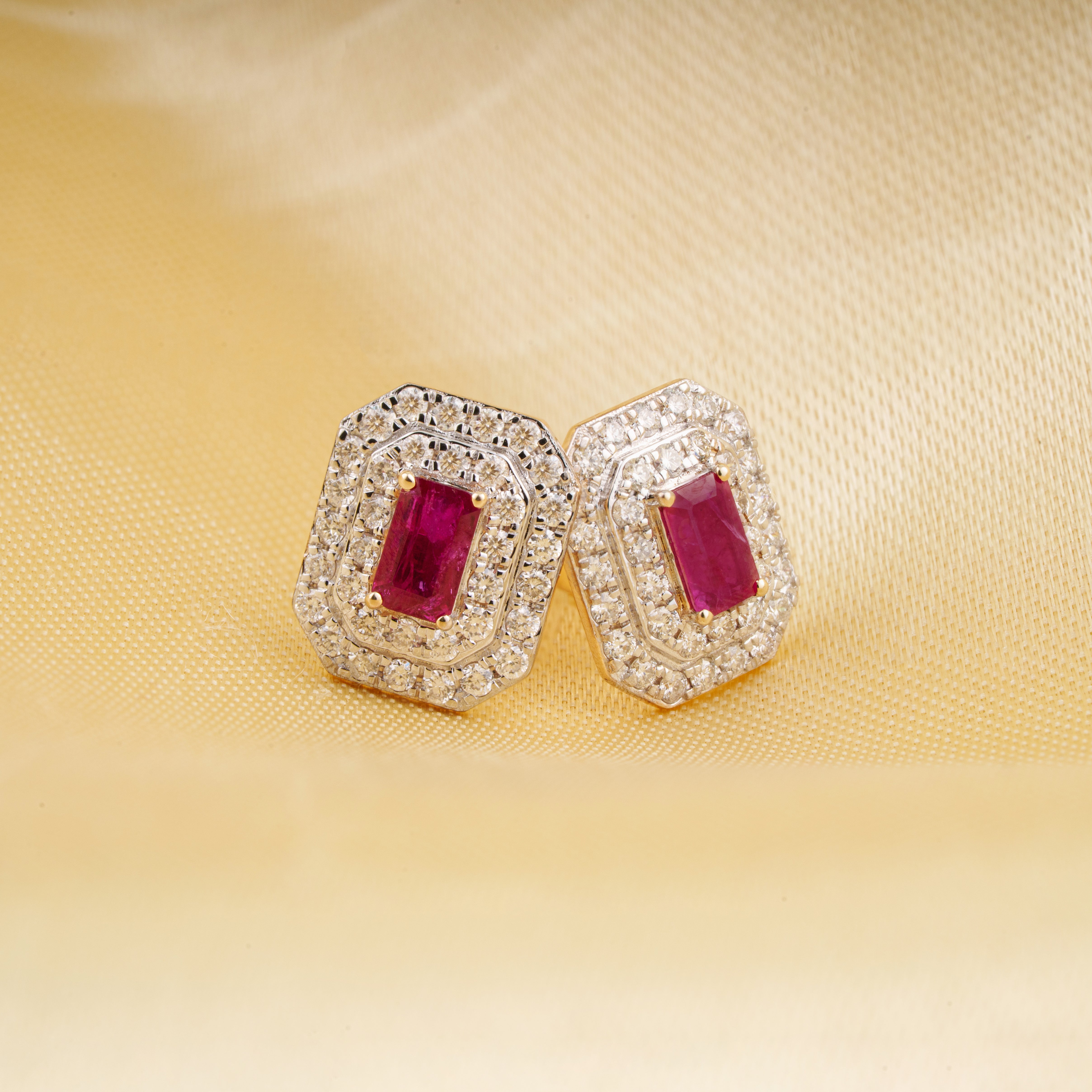 Ruby Diamond Halo Stud Earring
