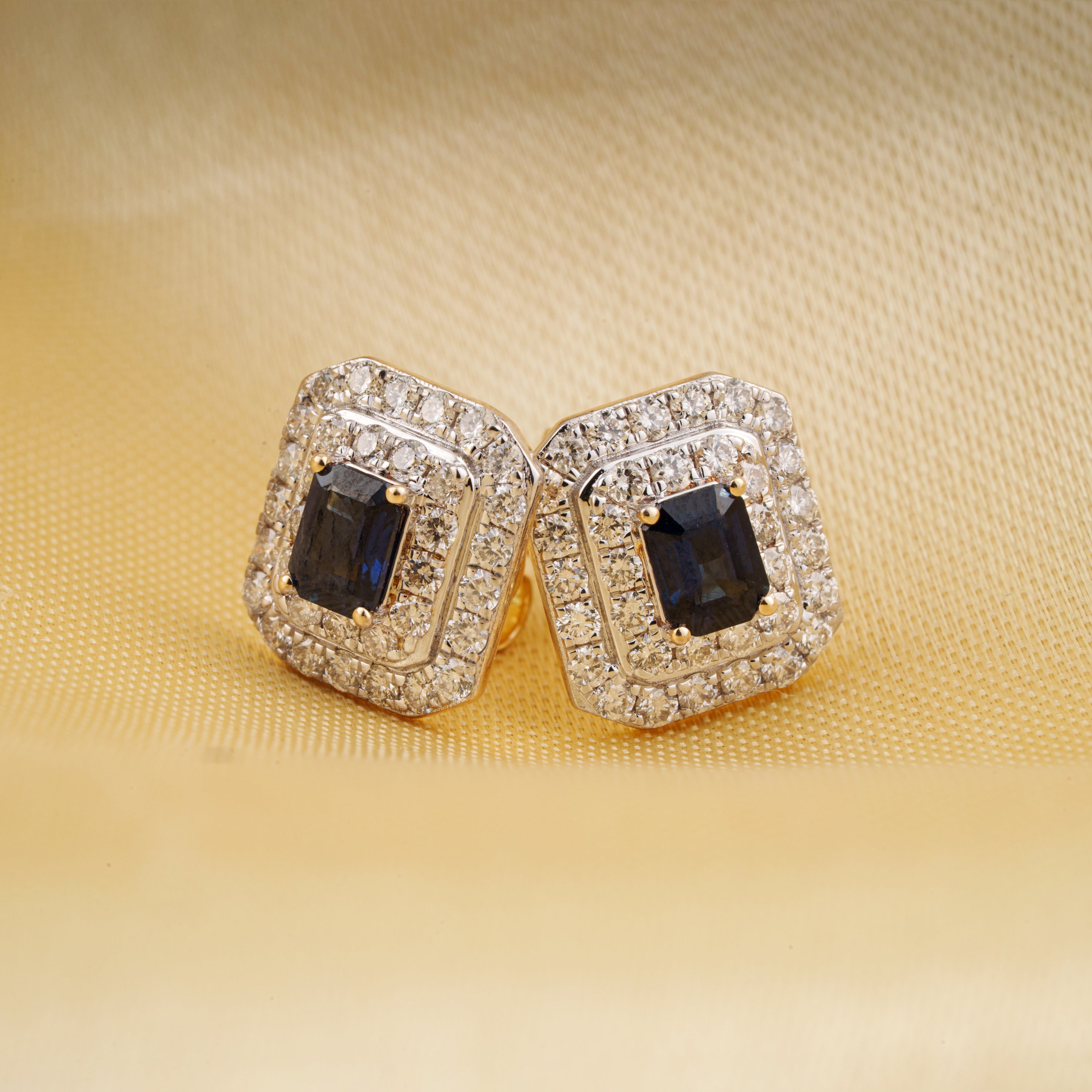 Emerald Cut Blue Sapphire Diamond Earrings