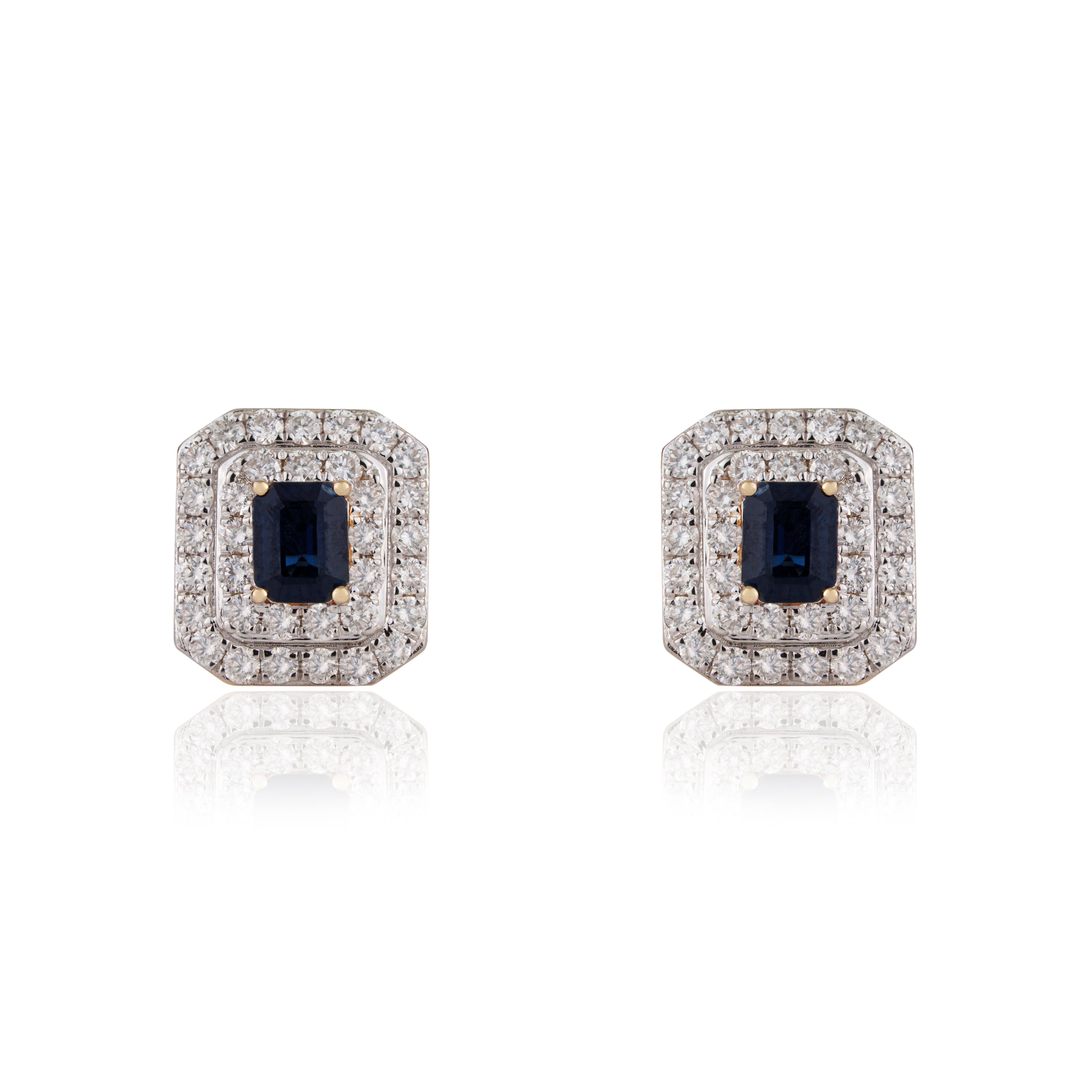 Emerald Cut Blue Sapphire Diamond Earrings