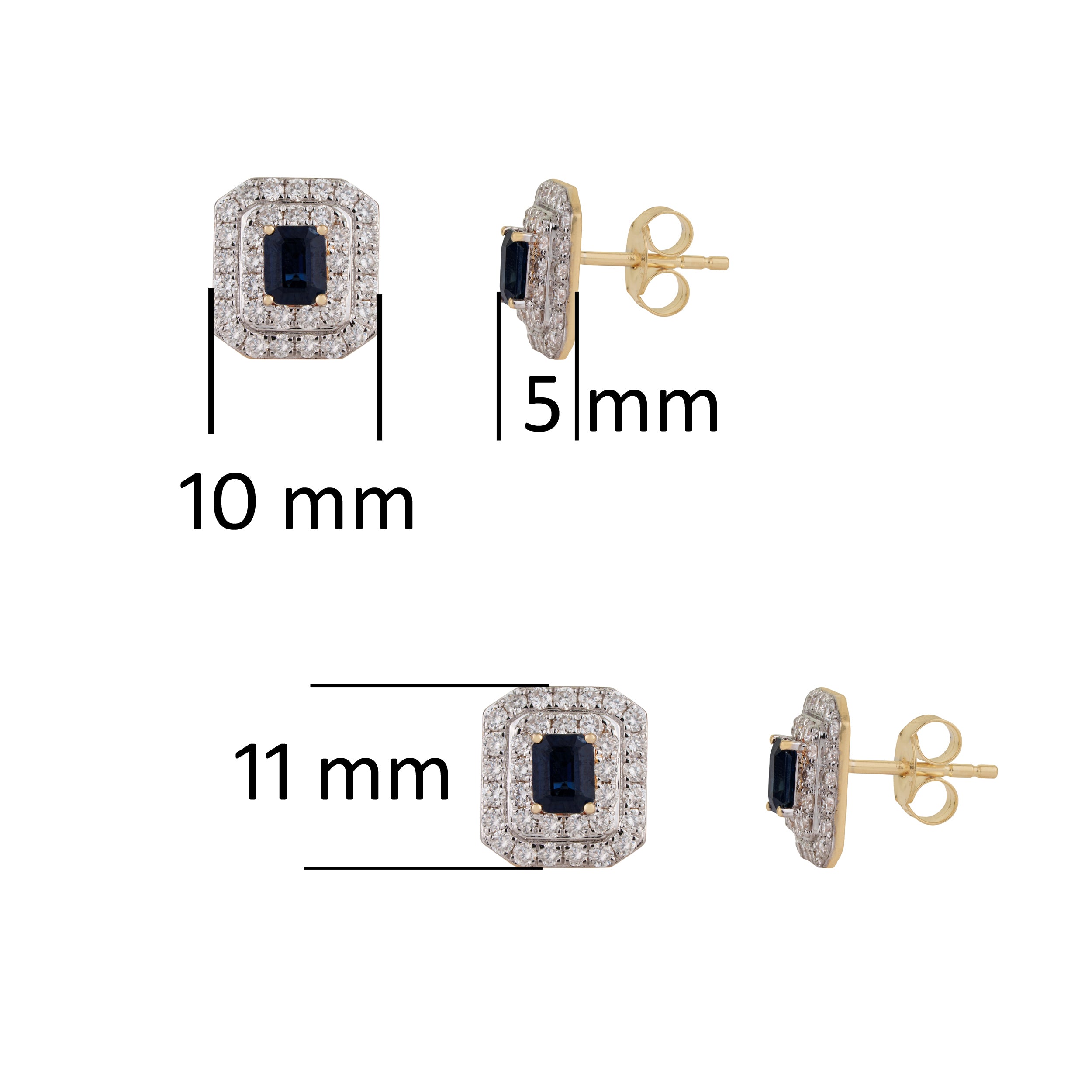 Emerald Cut Blue Sapphire Diamond Earrings