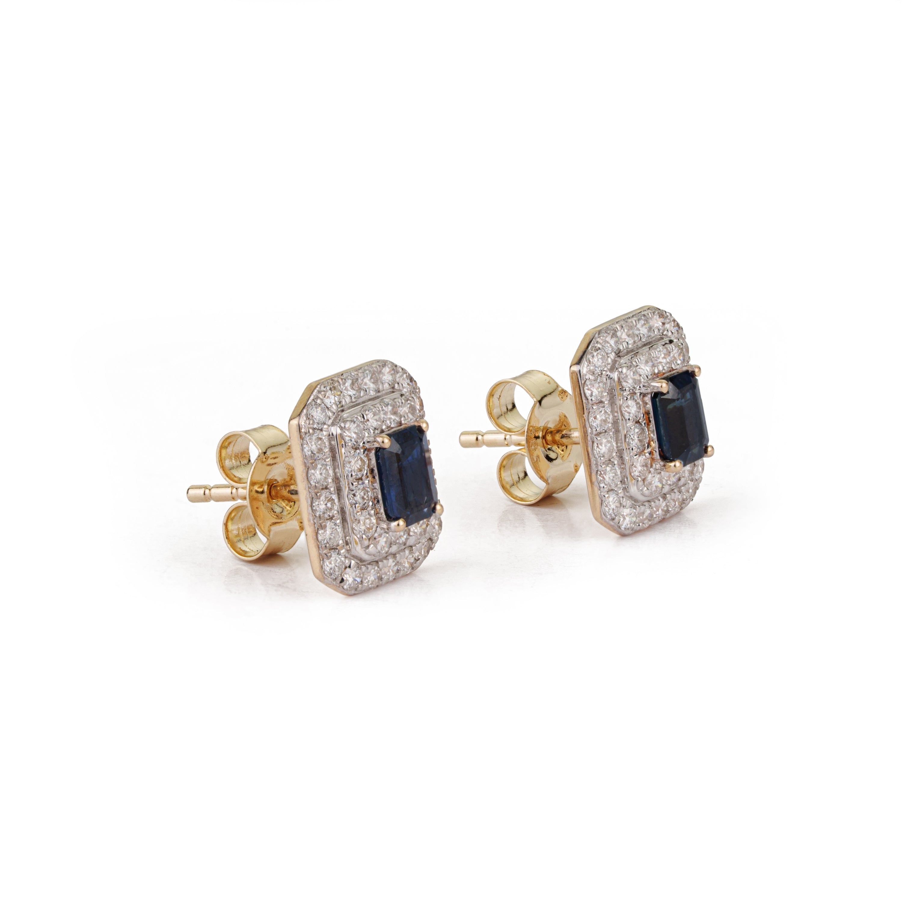 Emerald Cut Blue Sapphire Diamond Earrings