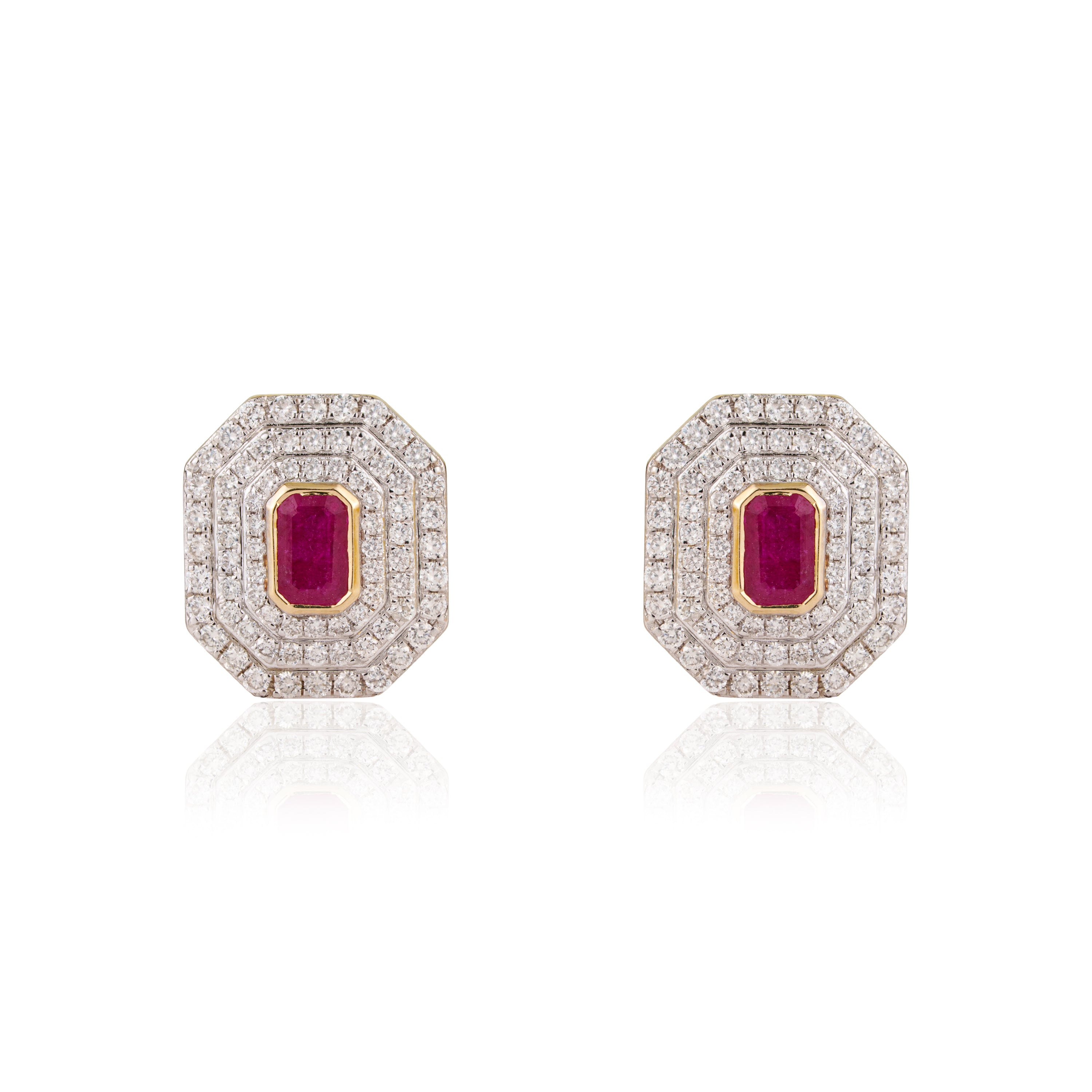 Ruby Diamond Halo Stud Earring