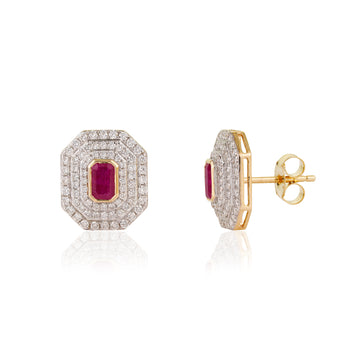 Ruby Diamond Halo Stud Earring
