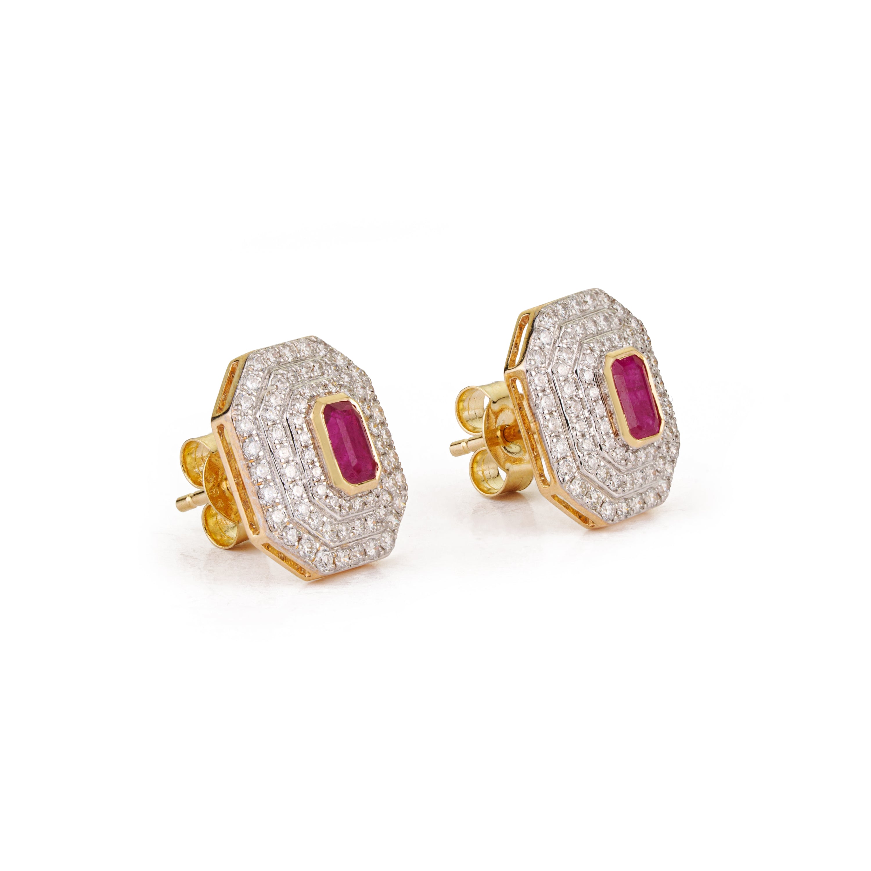 Ruby Diamond Halo Stud Earring