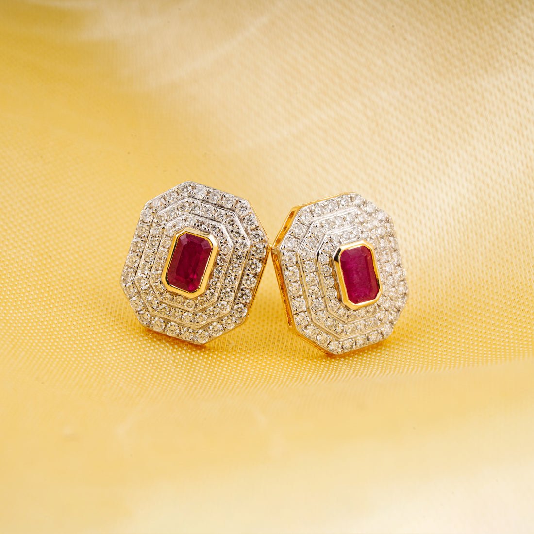 Ruby Diamond Halo Stud Earring