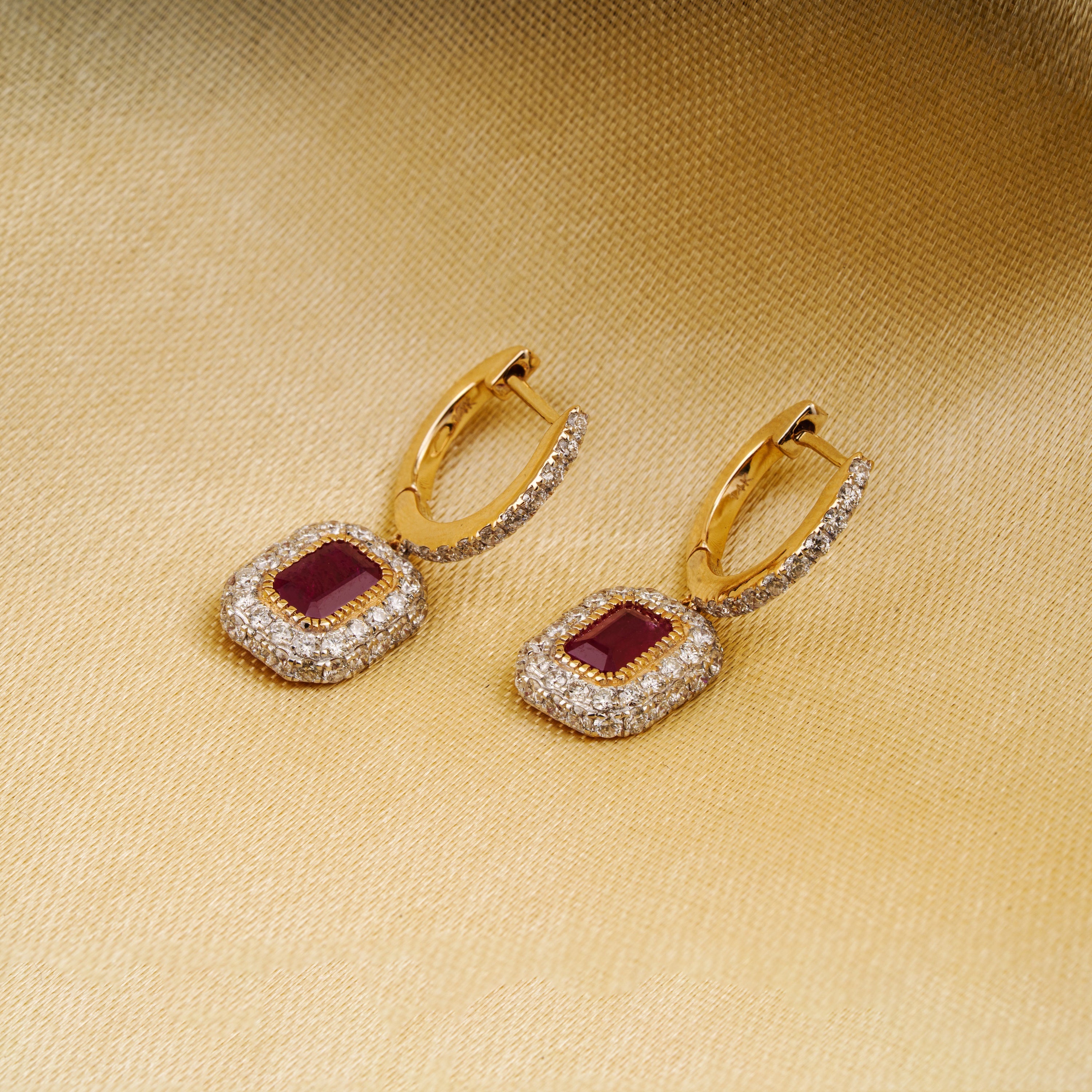 Ruby Diamond Halo Huggie Earrings