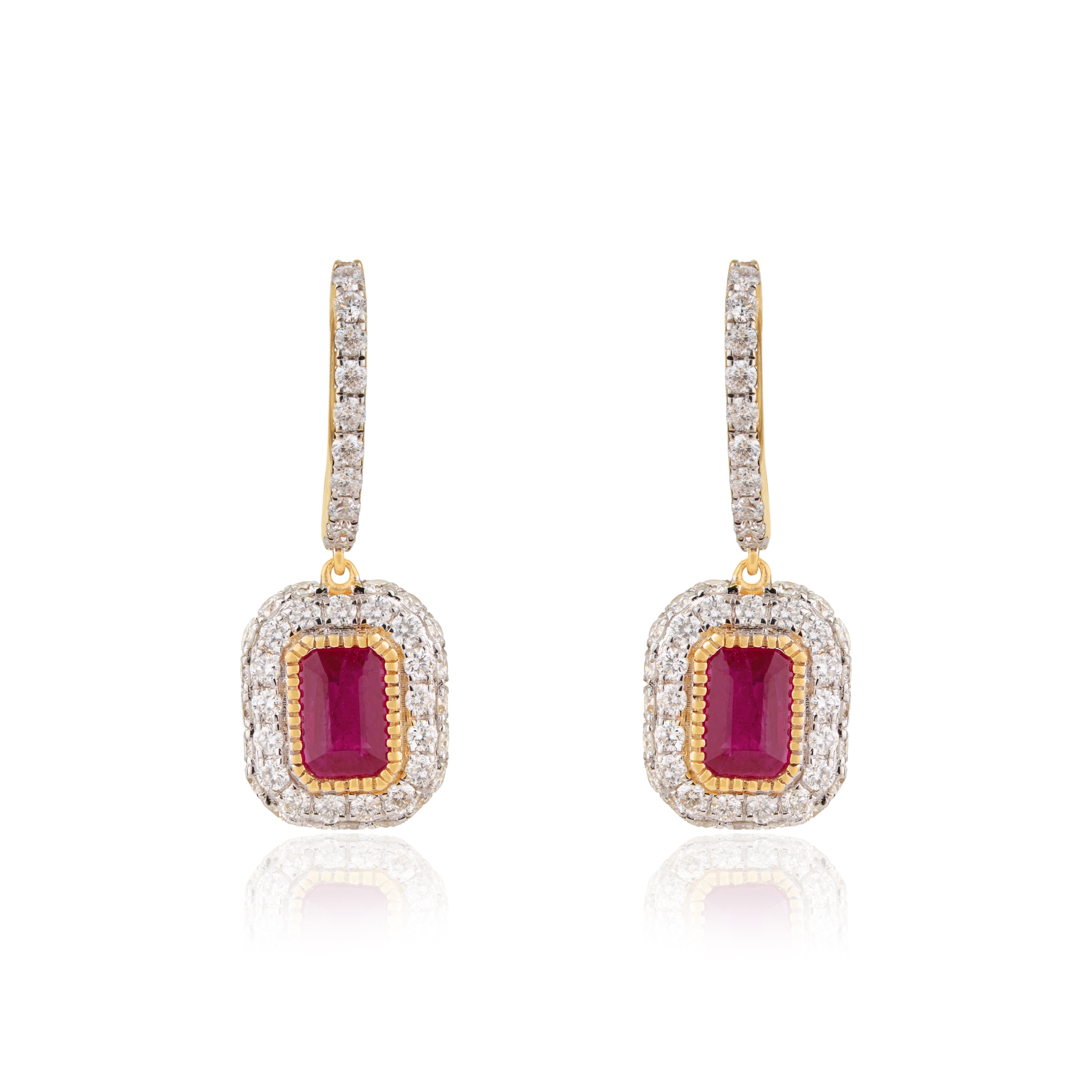Ruby Diamond Halo Huggie Earrings