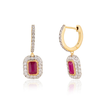 Ruby Diamond Halo Huggie Earrings
