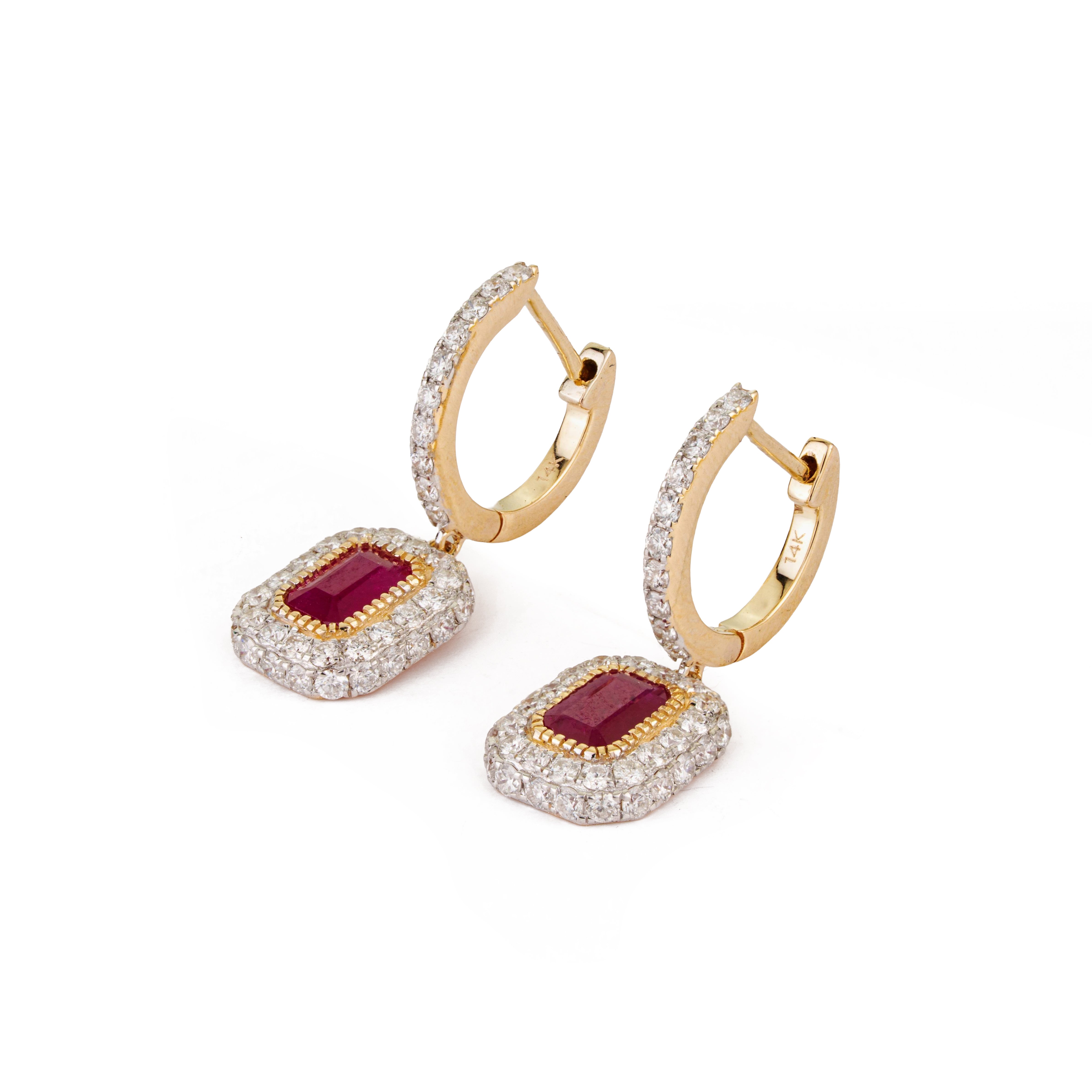 Ruby Diamond Halo Huggie Earrings