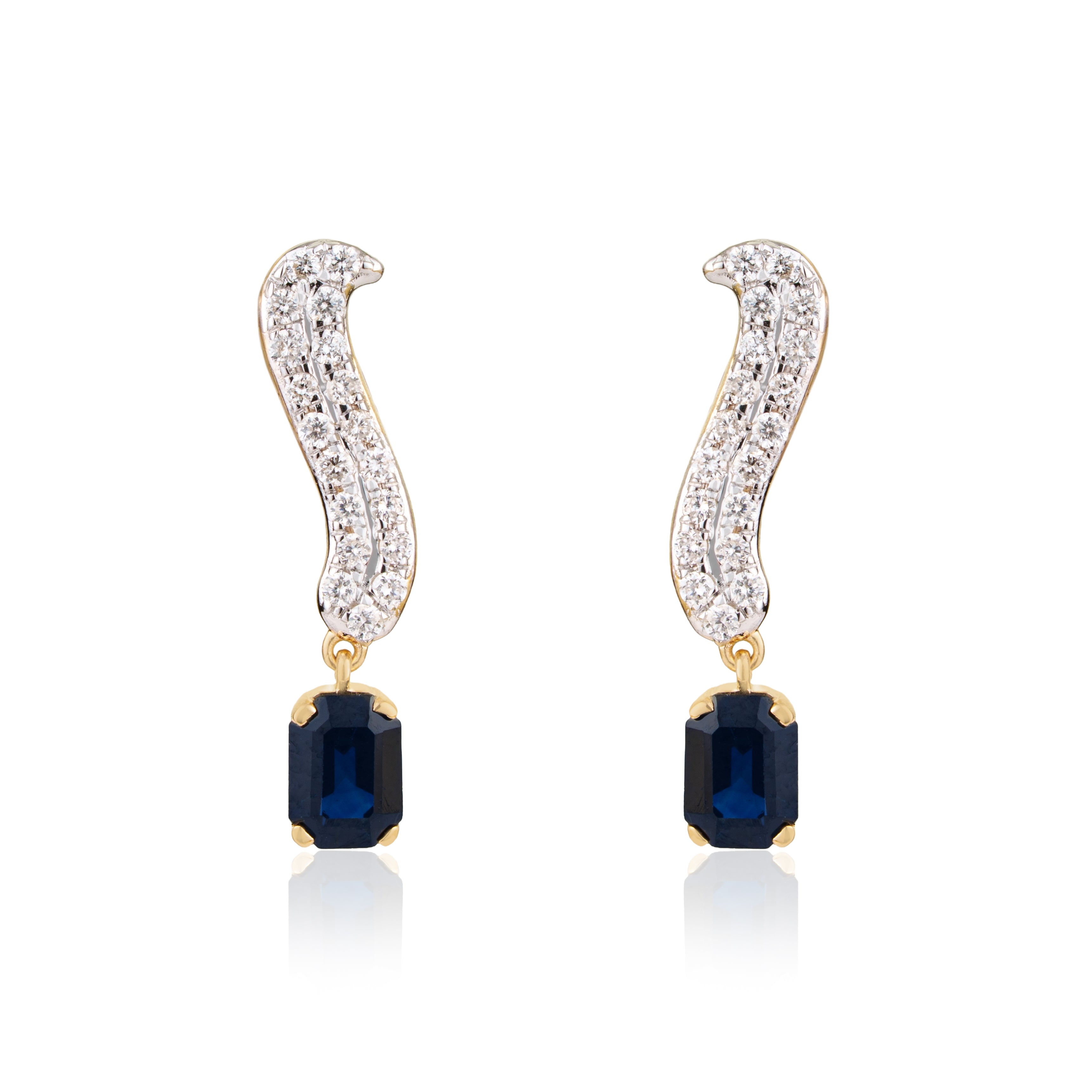 Blue Sapphire Drop Diamond Earrings