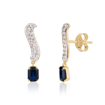 Blue Sapphire Drop Diamond Earrings