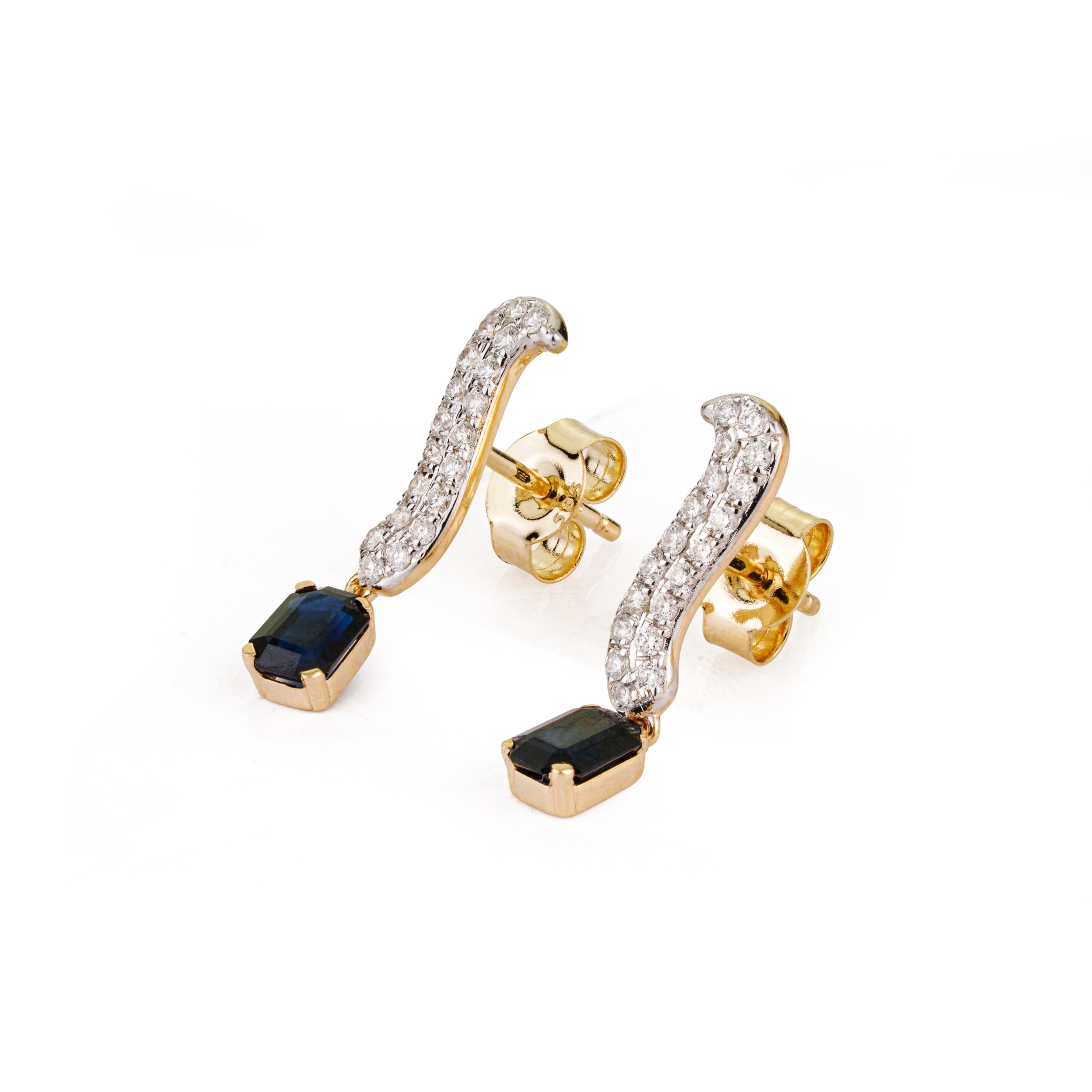 Blue Sapphire Drop Diamond Earrings
