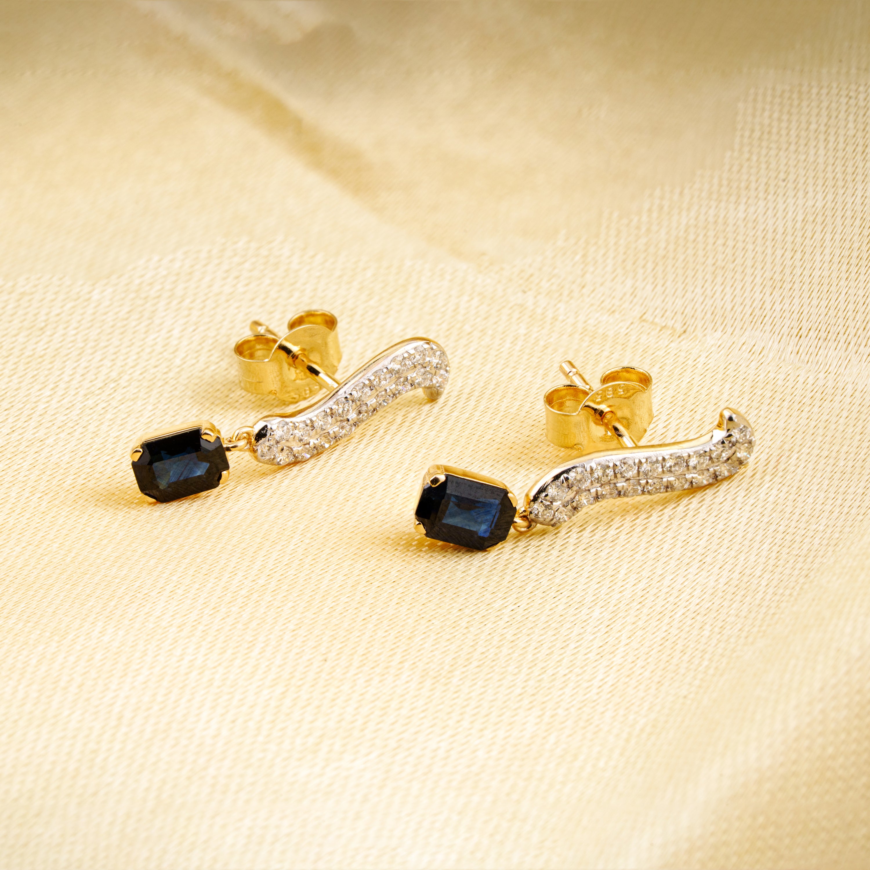 Blue Sapphire Drop Diamond Earrings