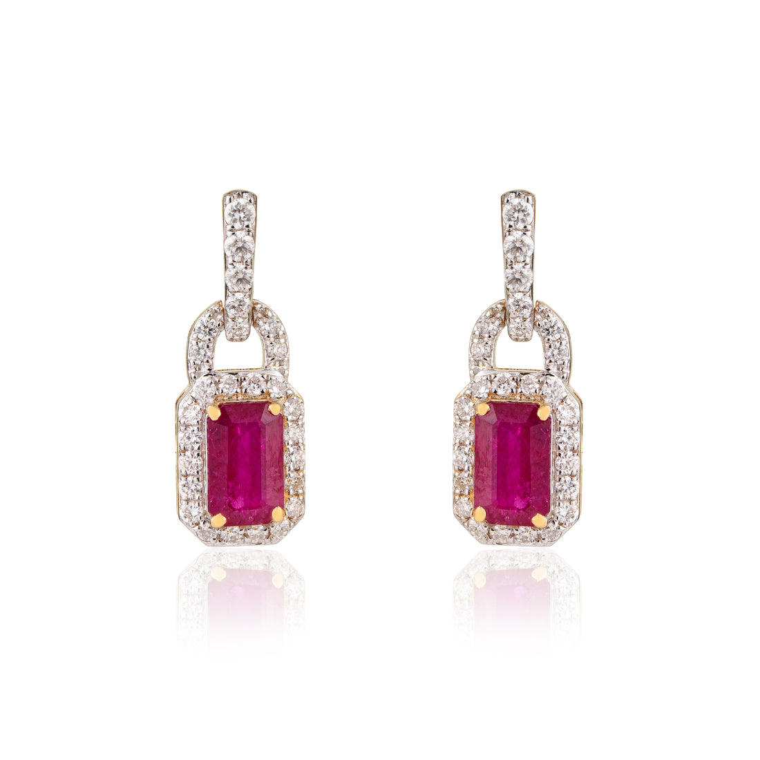 Ruby Diamond Lock Drop Earrings