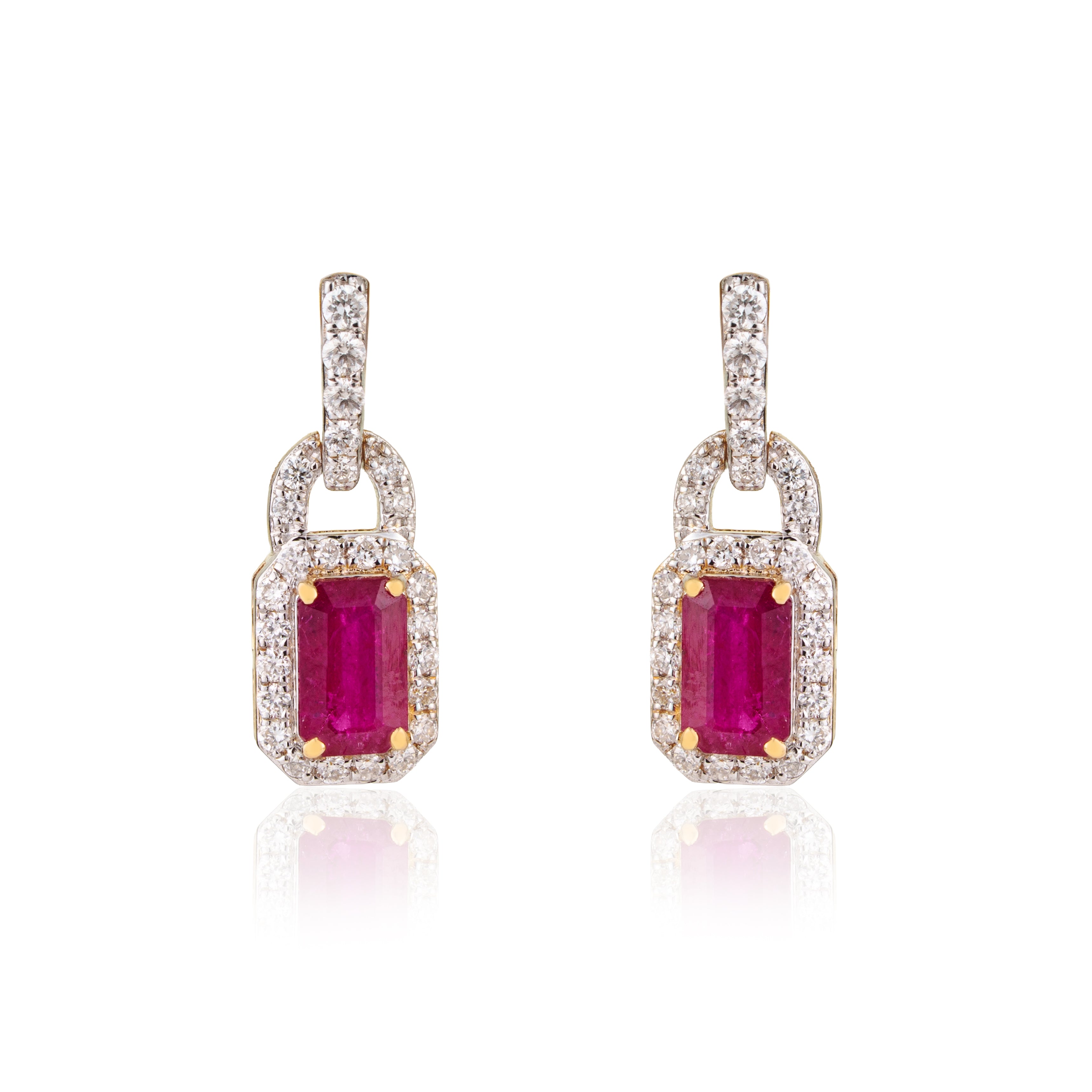 Ruby Diamond Lock Drop Earrings