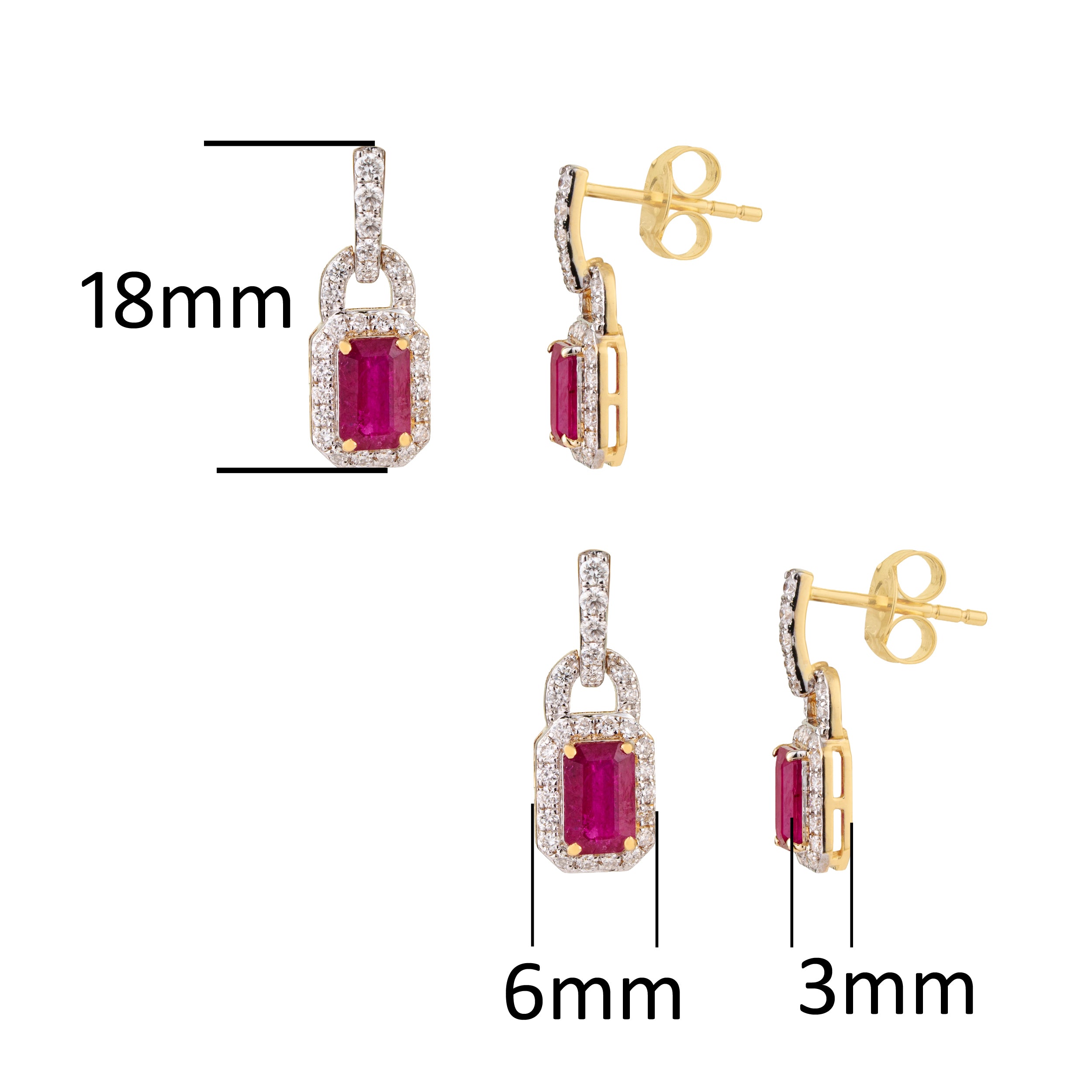 Ruby Diamond Lock Drop Earrings