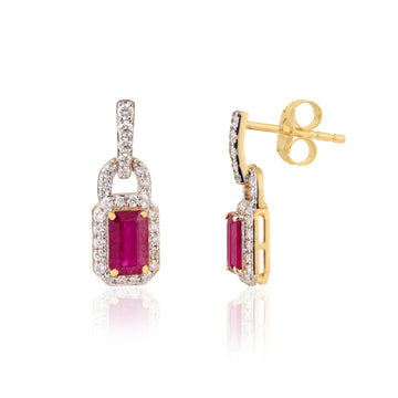 Ruby Diamond Lock Drop Earrings