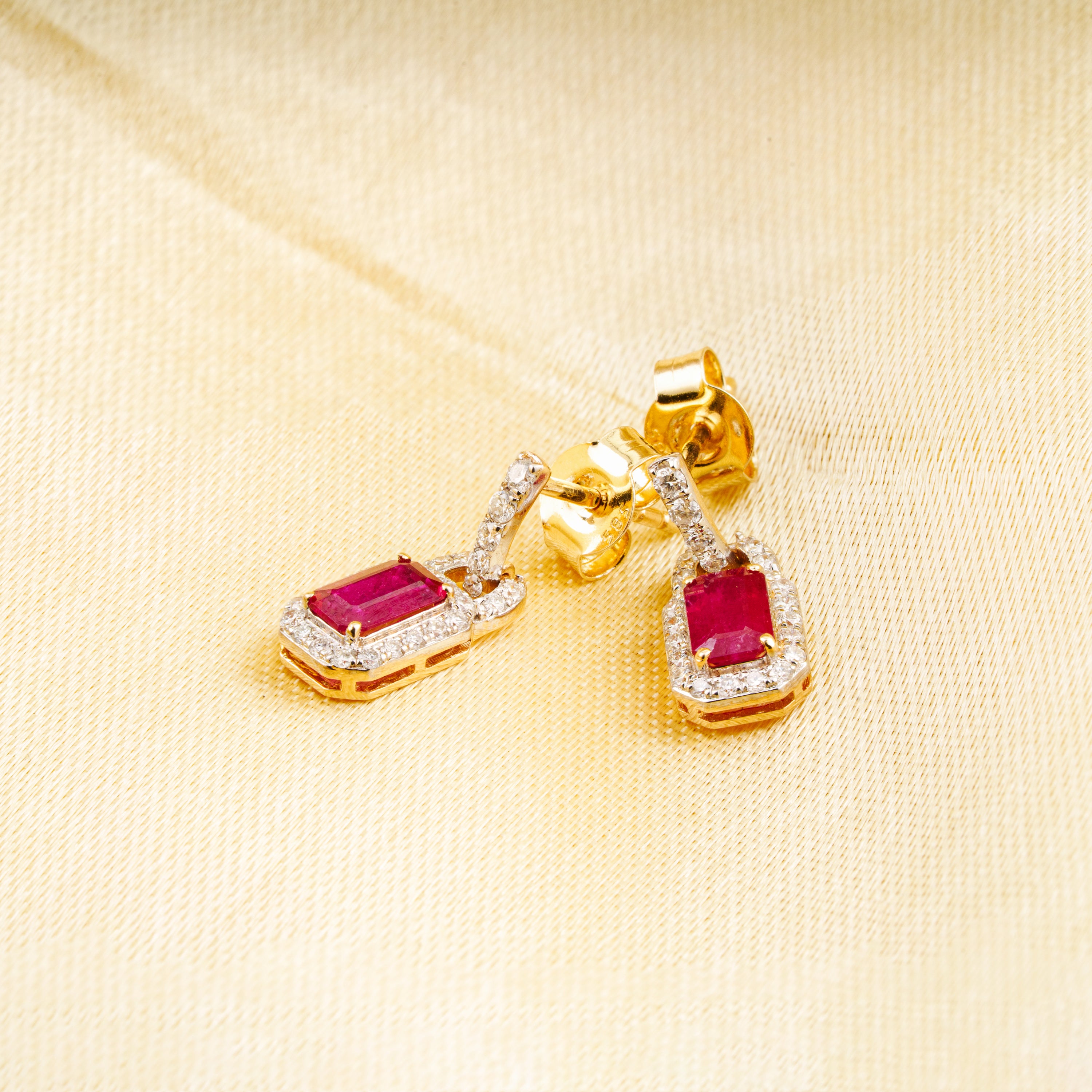 Ruby Diamond Lock Drop Earrings