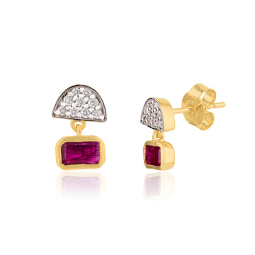 Ruby Diamond Drop Stud Earrings