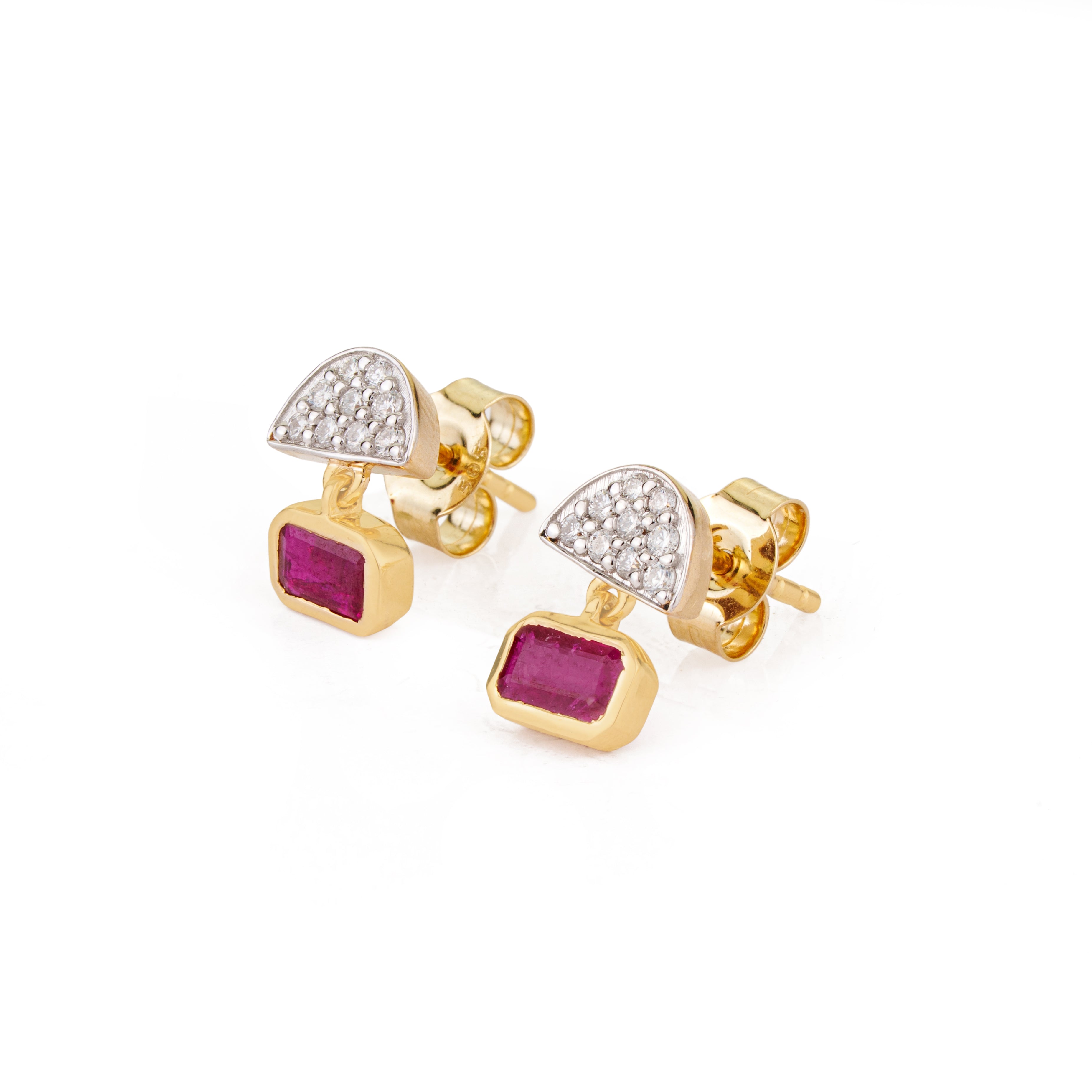 Ruby Diamond Drop Stud Earrings