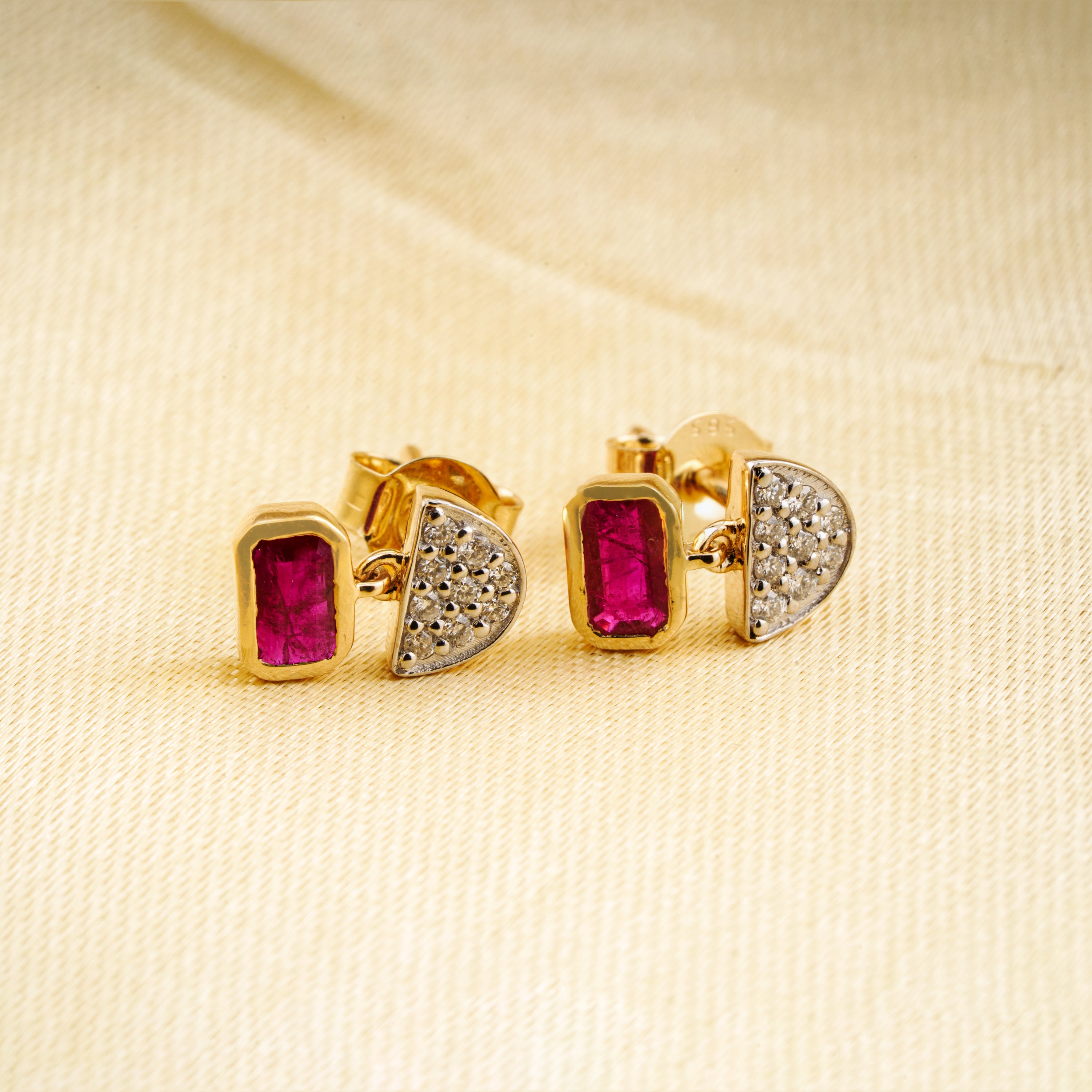 Ruby Diamond Drop Stud Earrings