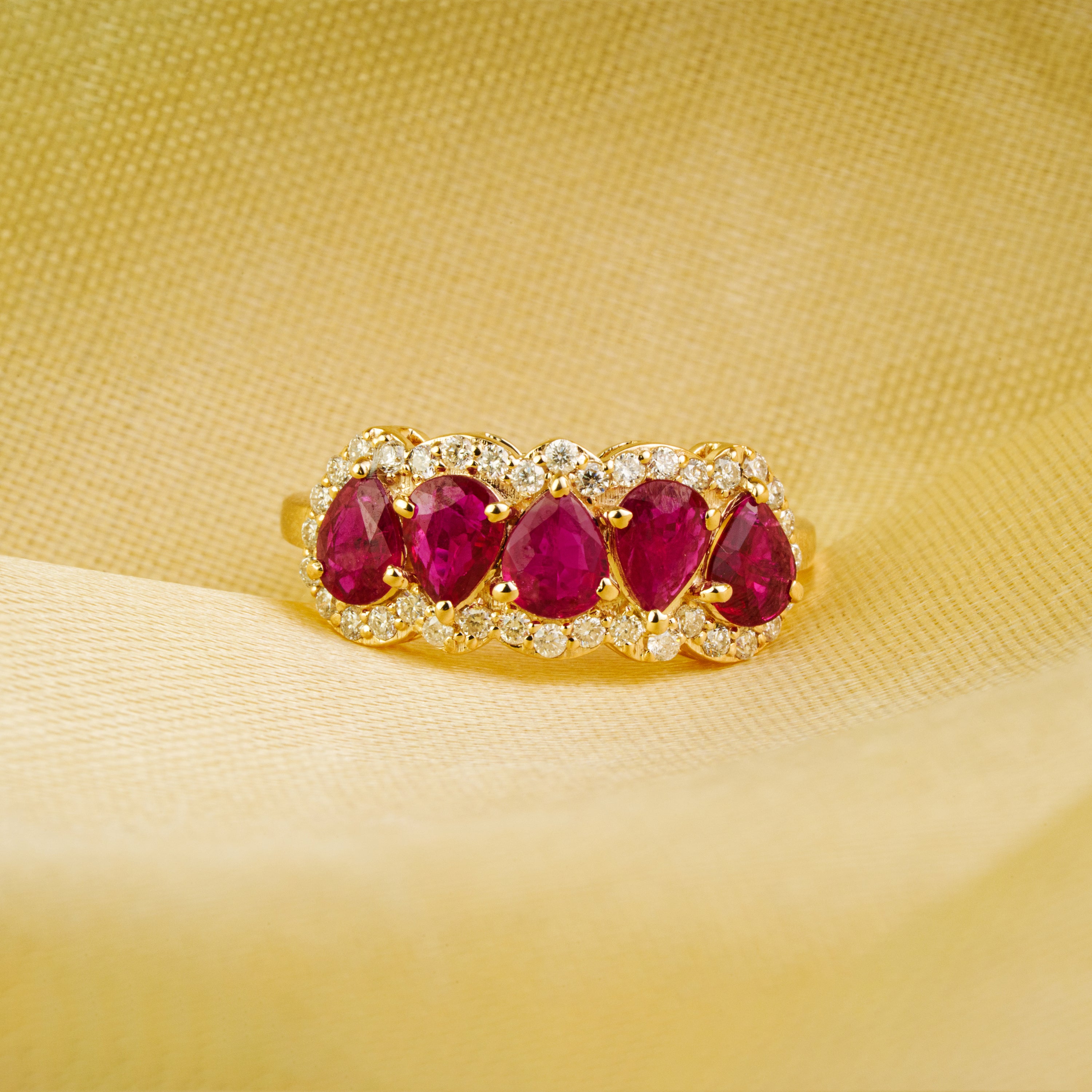 Pear Ruby Diamond Halo Ring