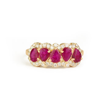 Pear Ruby Diamond Halo Ring