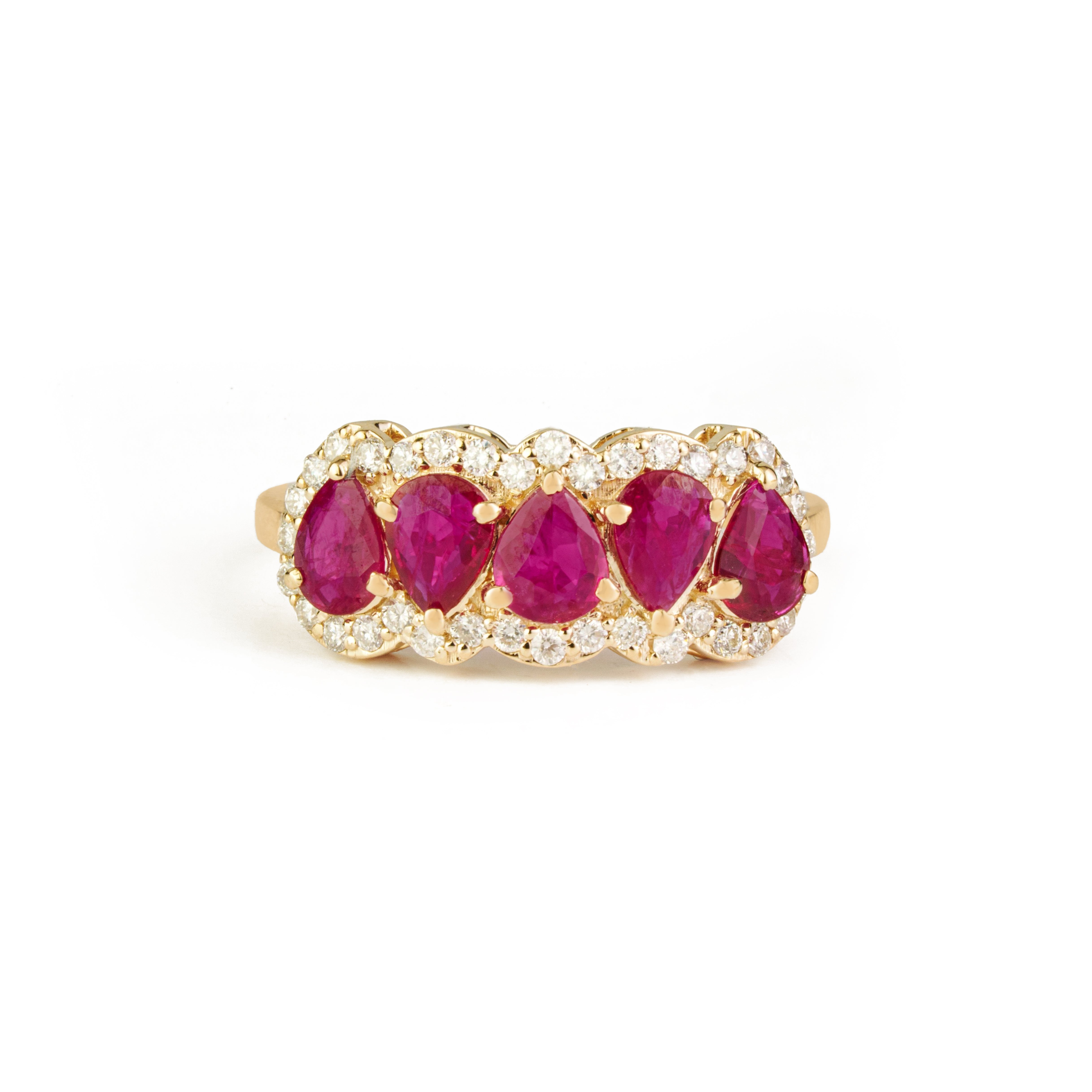 Pear Ruby Diamond Halo Ring