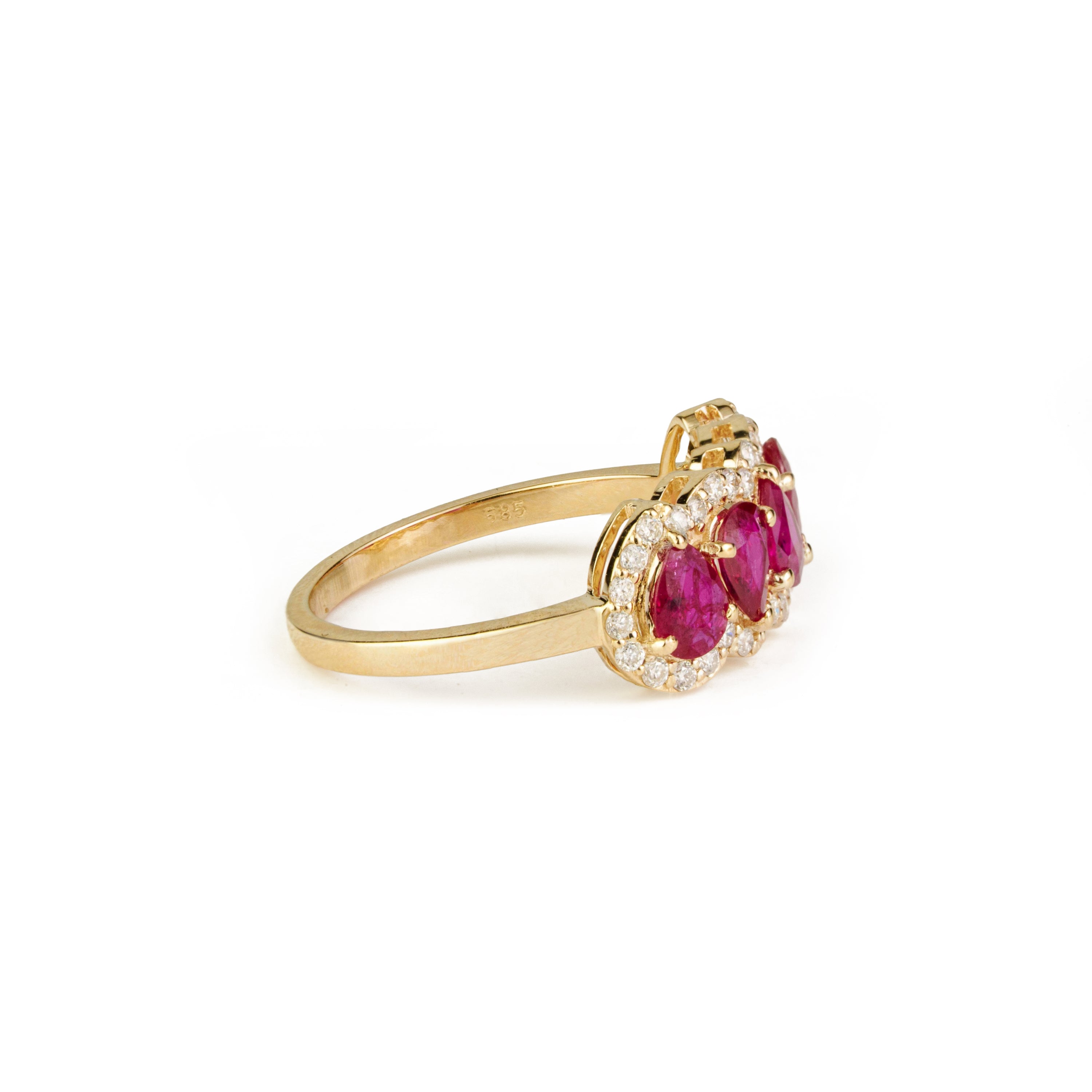 Pear Ruby Diamond Halo Ring